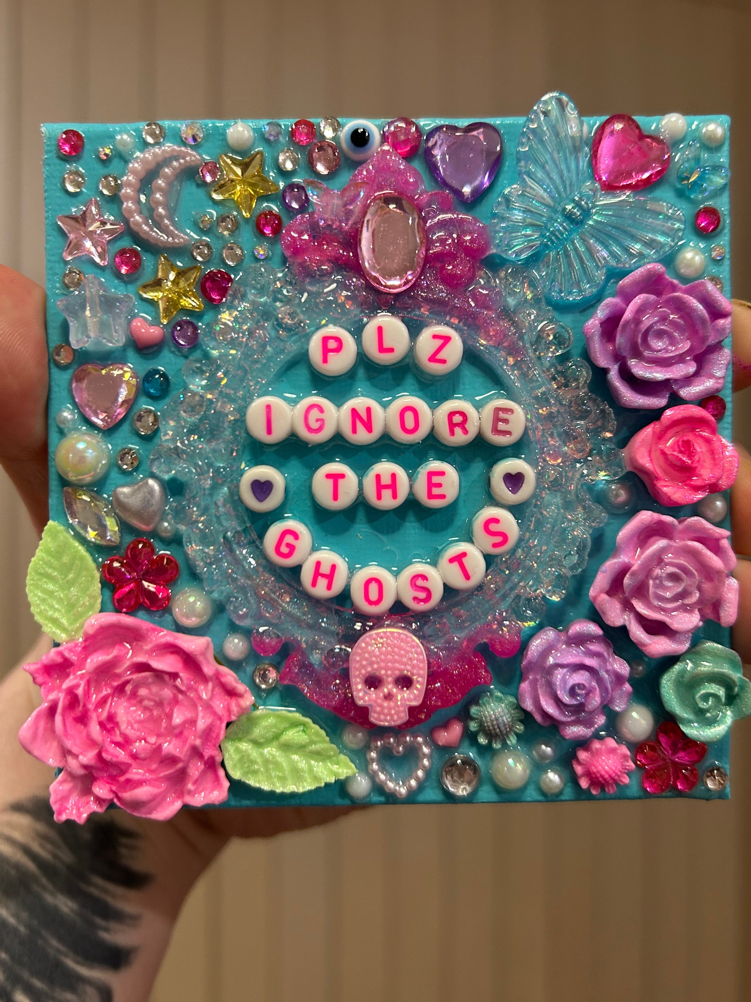 ‘Plz Ignore The Ghosts’ - Bedazzled Mini Statement Canvas