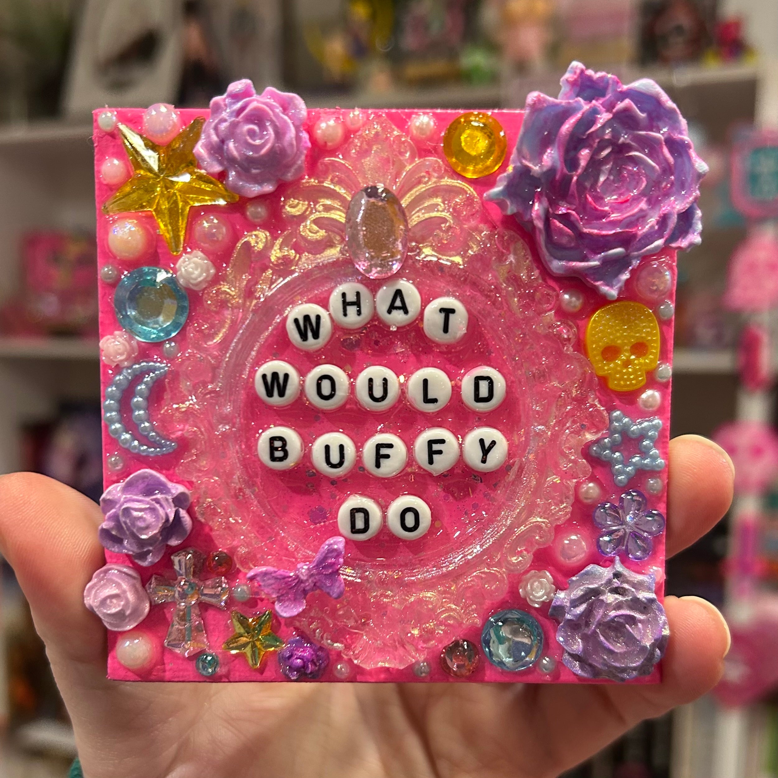 “What Would Buffy Do?” - Square Bedazzled Magnet