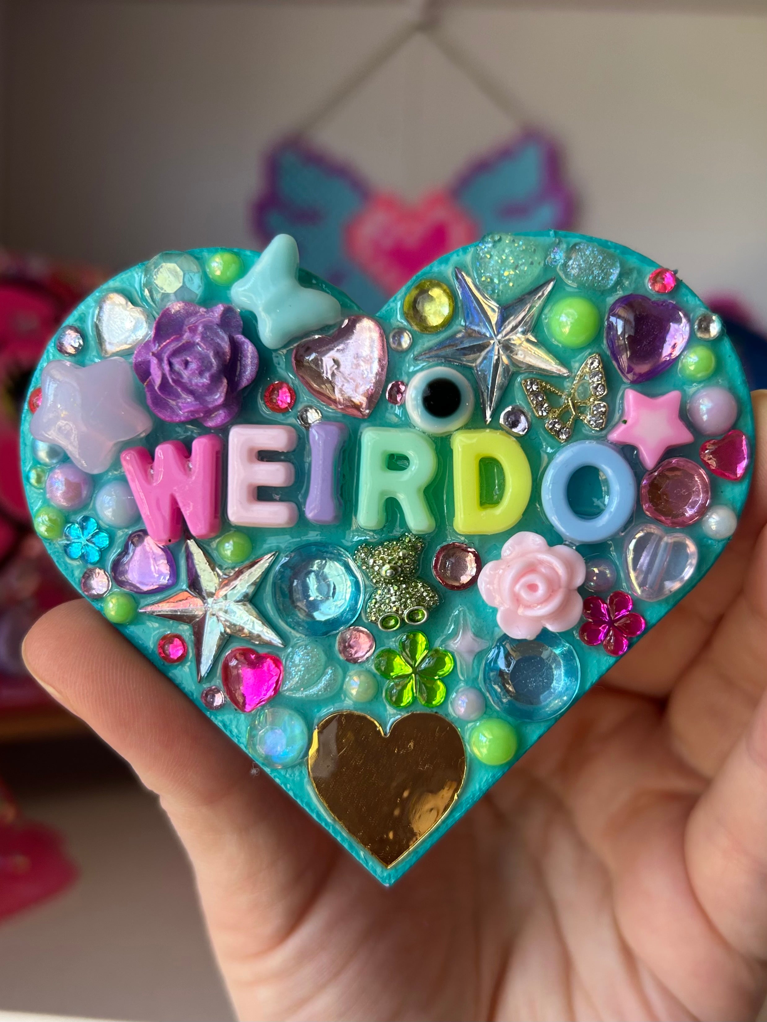 “Weirdo” - Bedazzled Heart Shaped Magnet