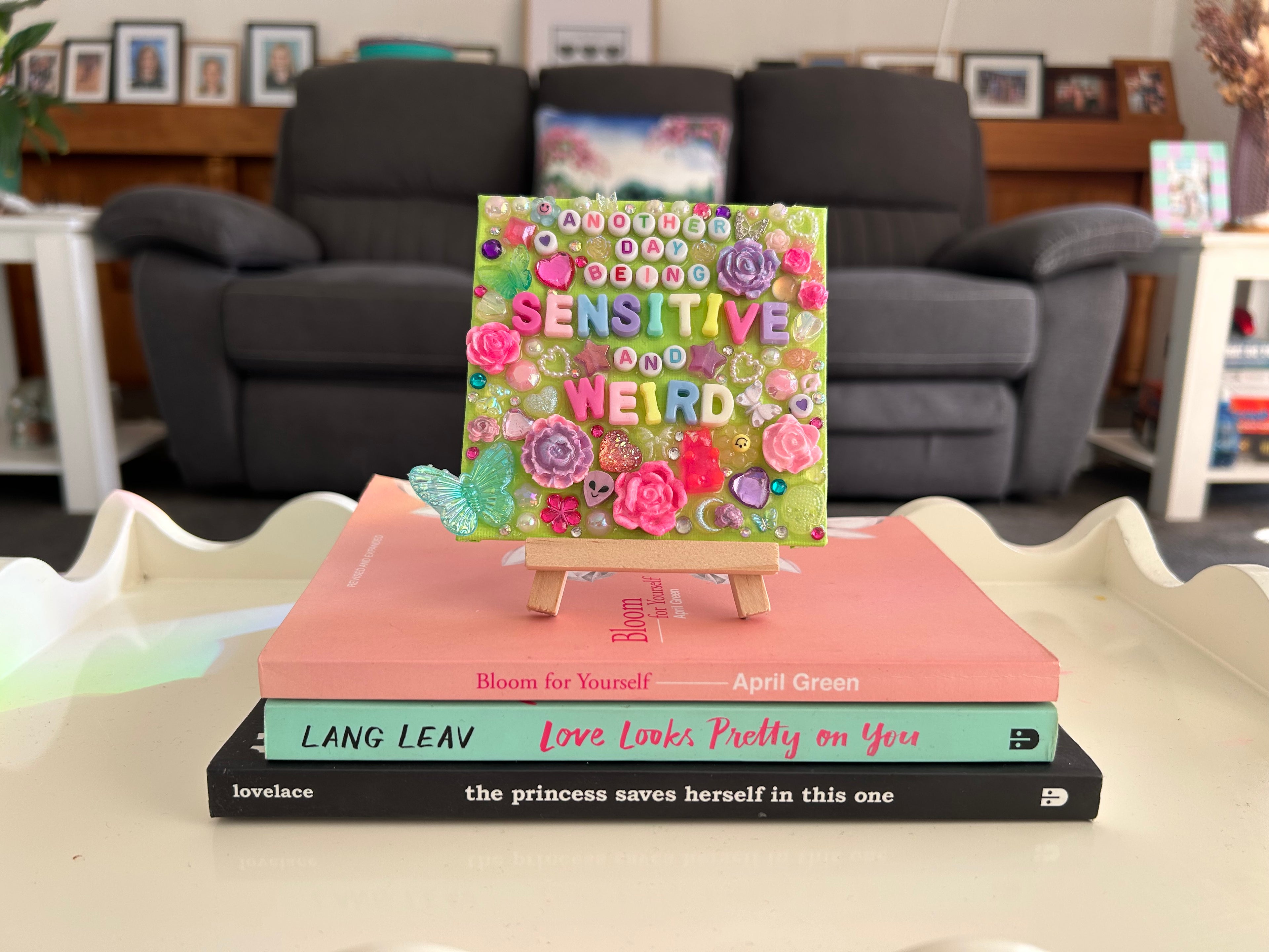 ‘ Another Day Being Sensitive and Weird ‘ (Green) - Bedazzled Mini Statement Canvas