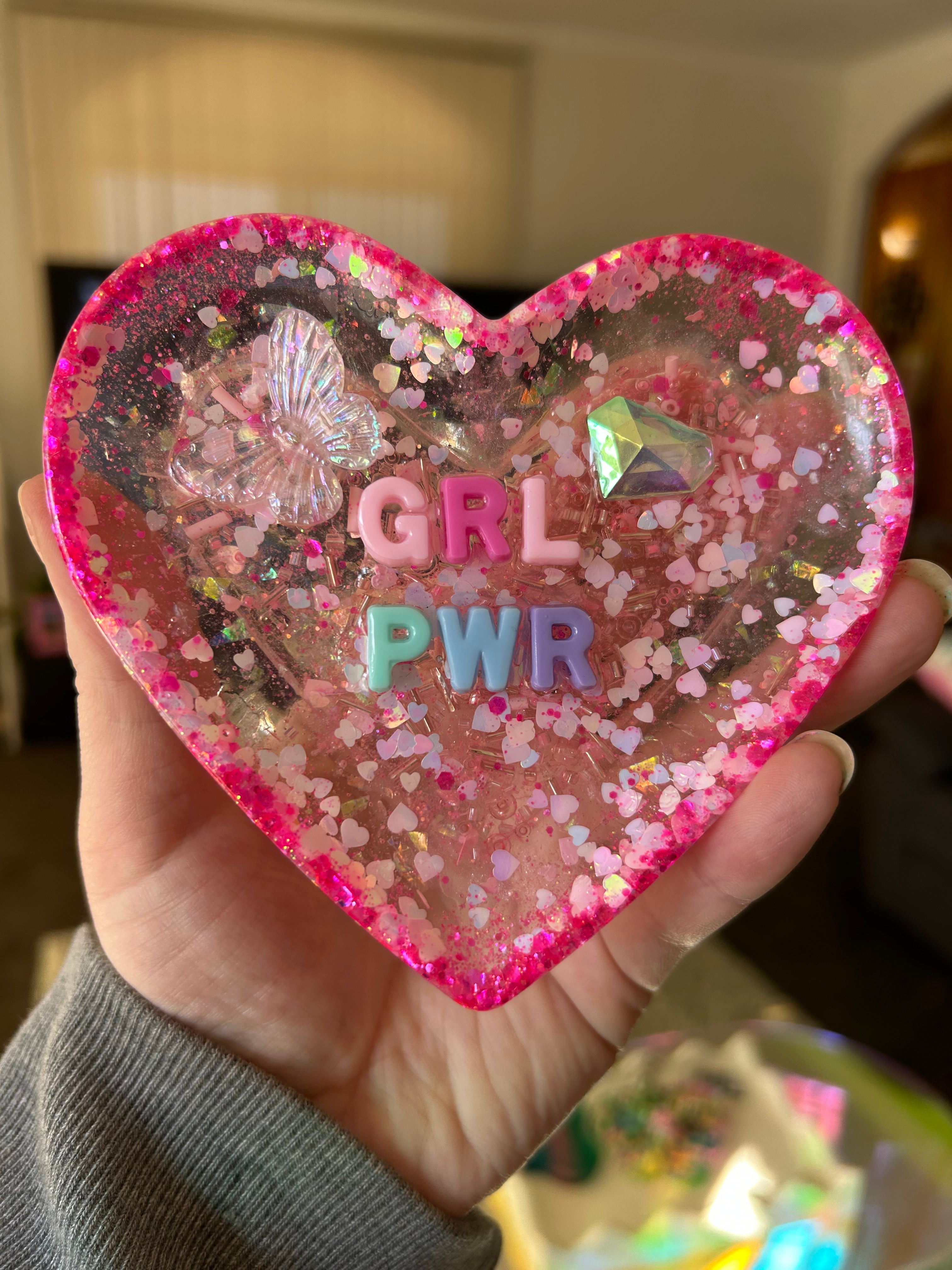 ‘GRL PWR’ - Heart Shaped Bedazzled Trinket Dish