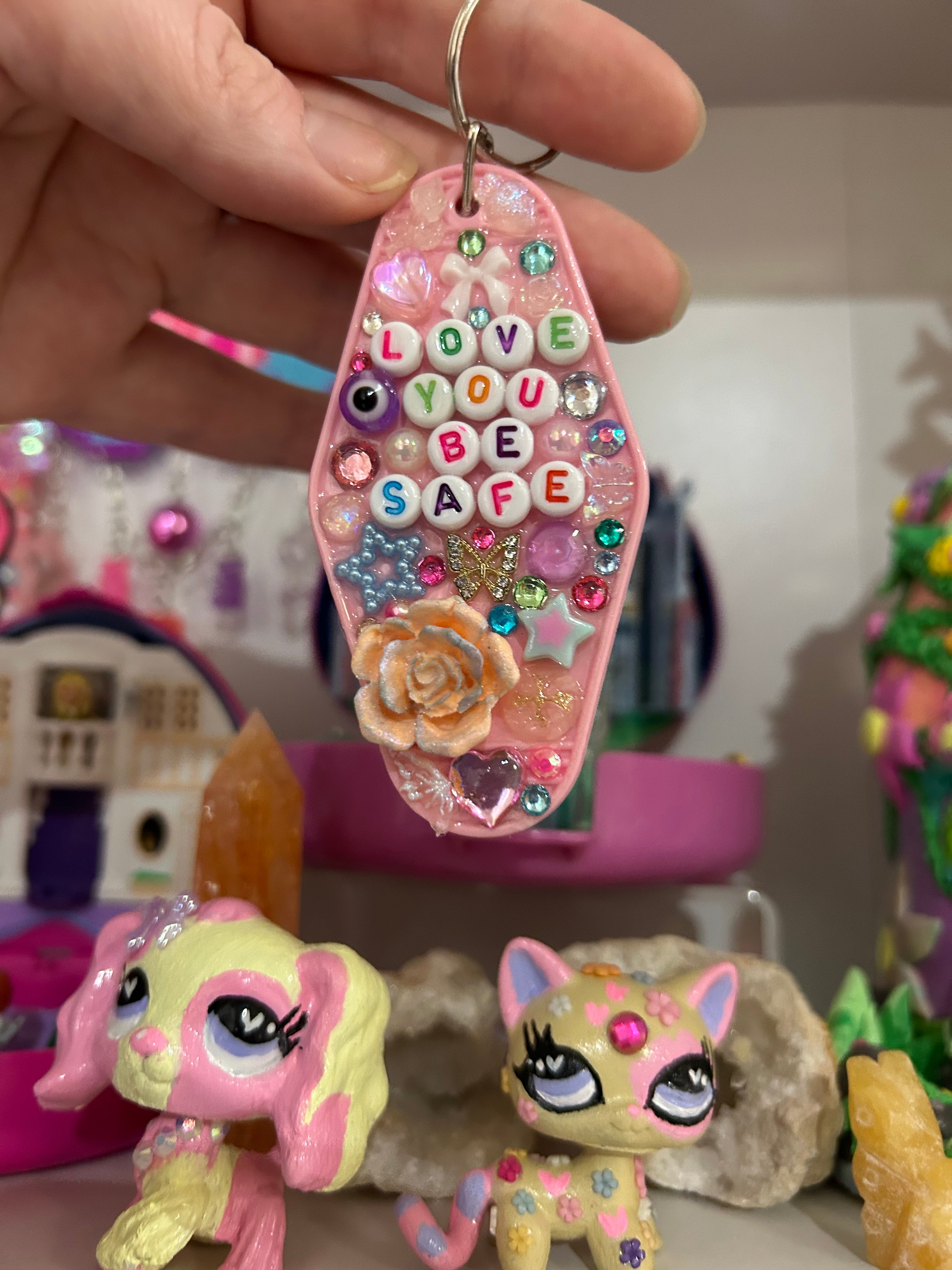 ‘Love You, Be Safe’ - Bedazzled Motel Keyring