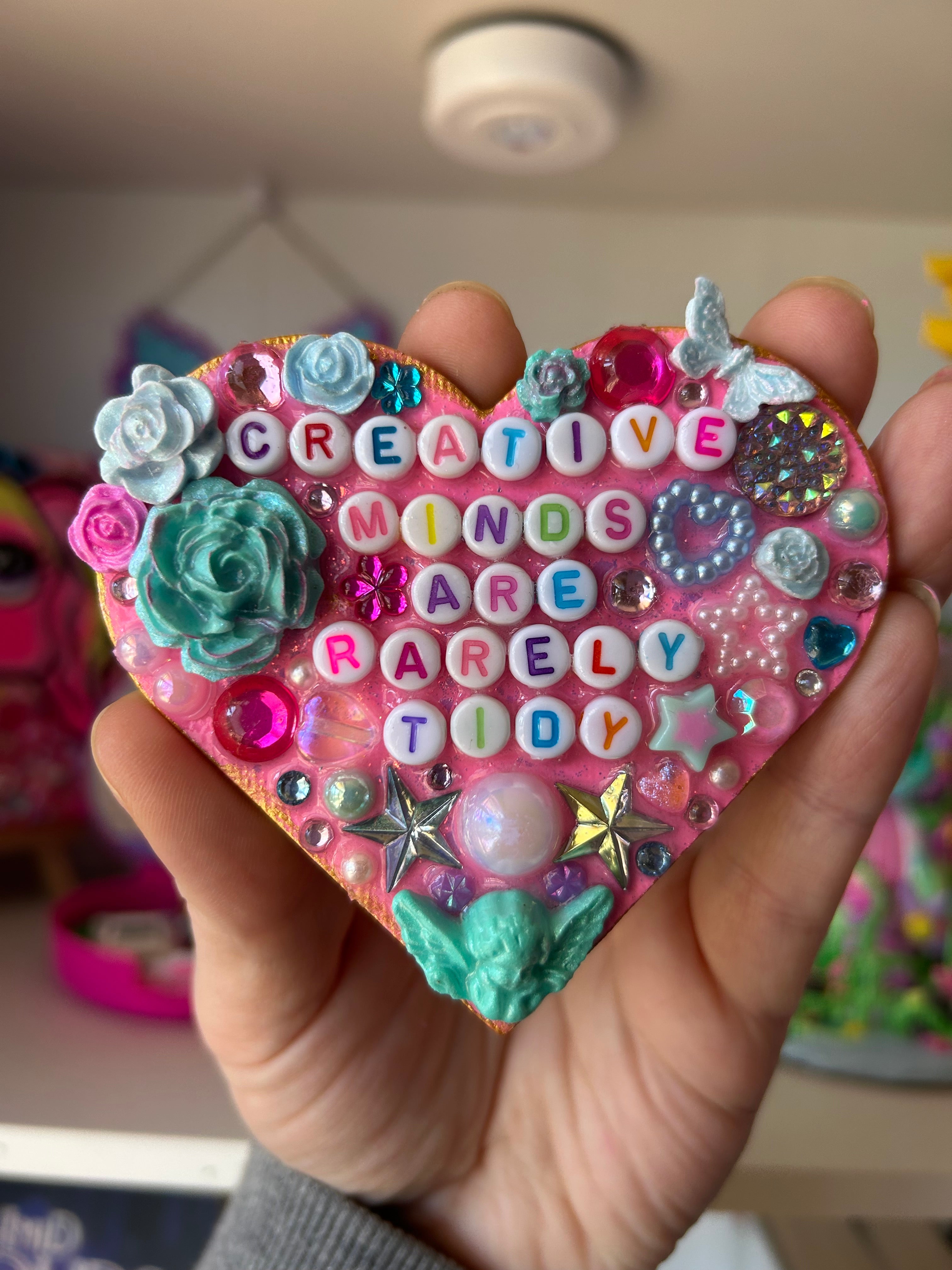 ‘Creative Minds Are Rarely Tidy’ - Heart Shaped Bedazzled Magnet