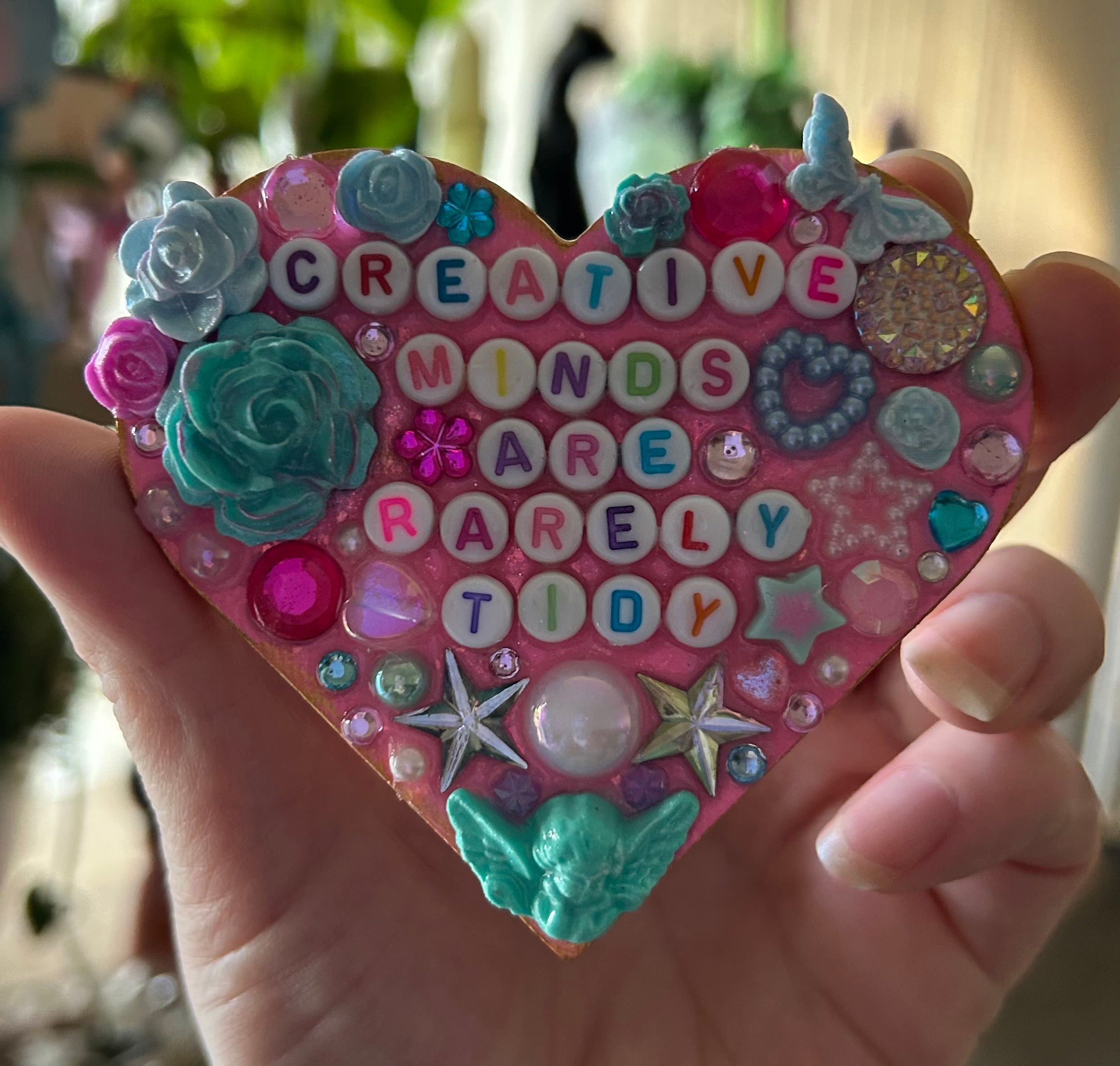 ‘Creative Minds Are Rarely Tidy’ - Heart Shaped Bedazzled Magnet