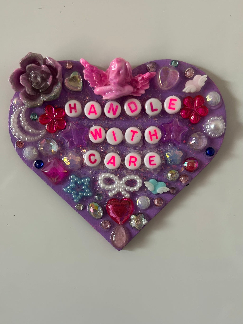 ‘Handle With Care’ - Bedazzled Heart Shaped Magnet