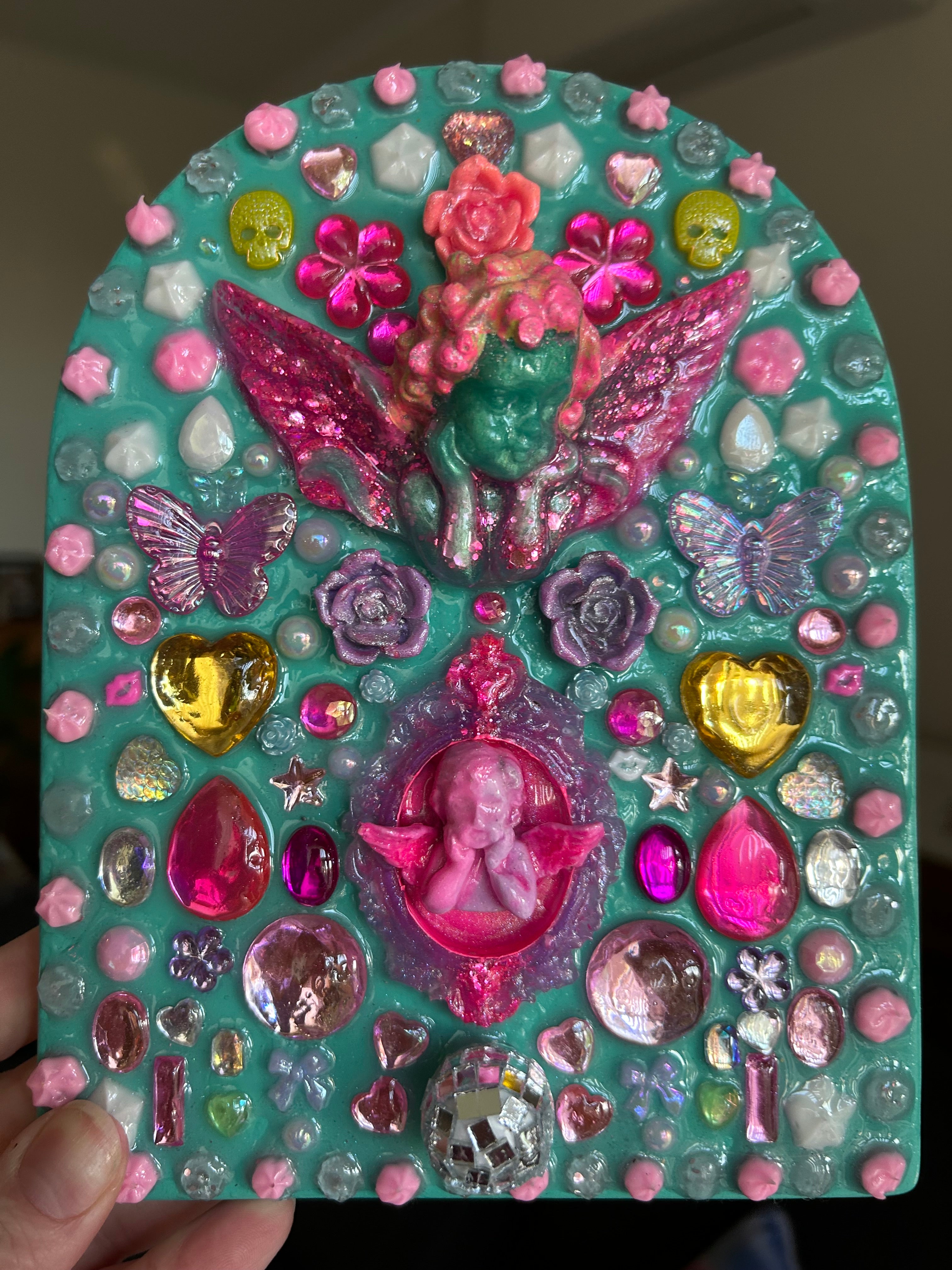‘Angelica and Cherry’ - Original Angel Core Y2K inspired Statement Bedazzled Art Piece