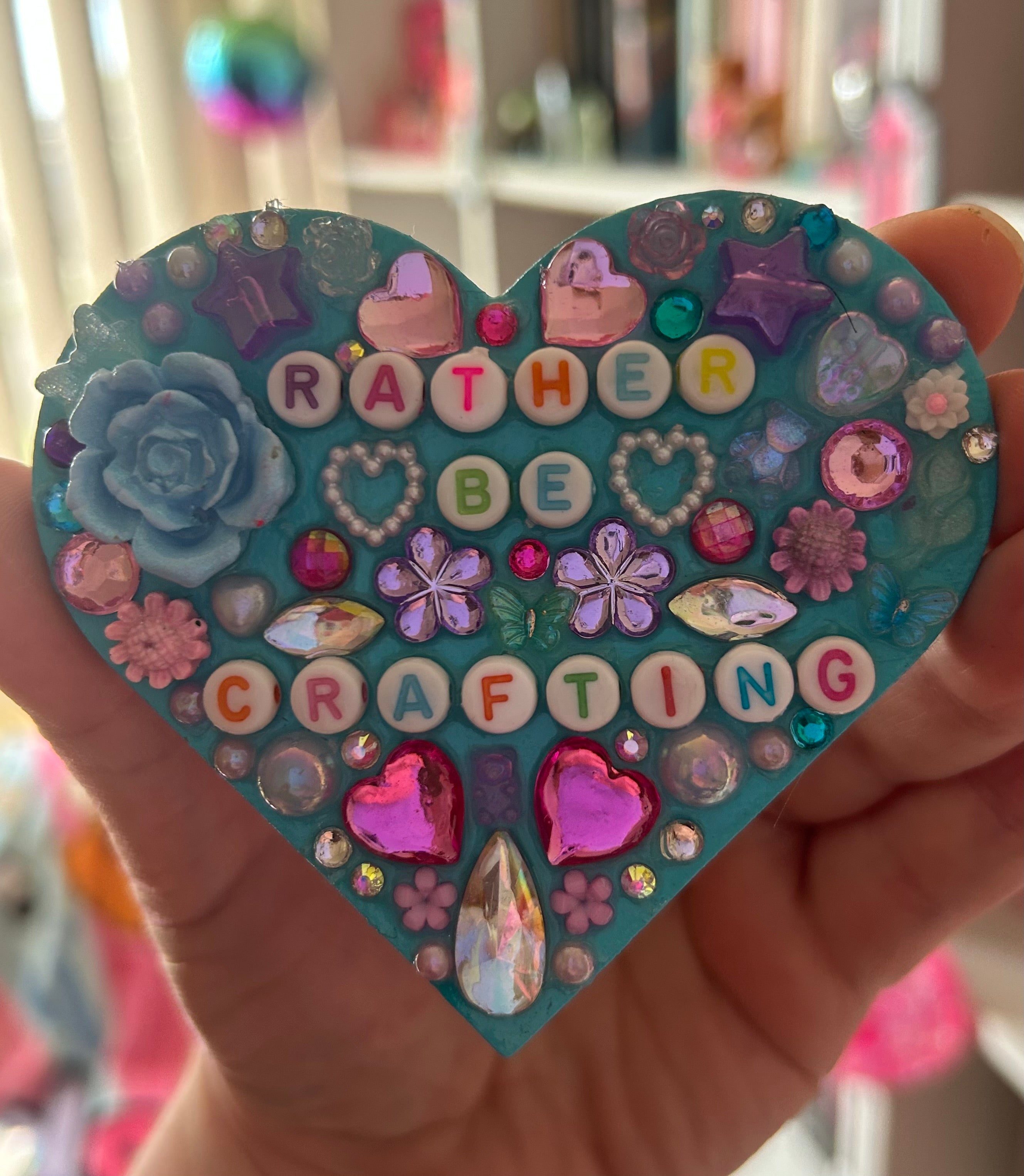 ‘Rather be Crafting’ - Bedazzled Heart Shaped Magnet