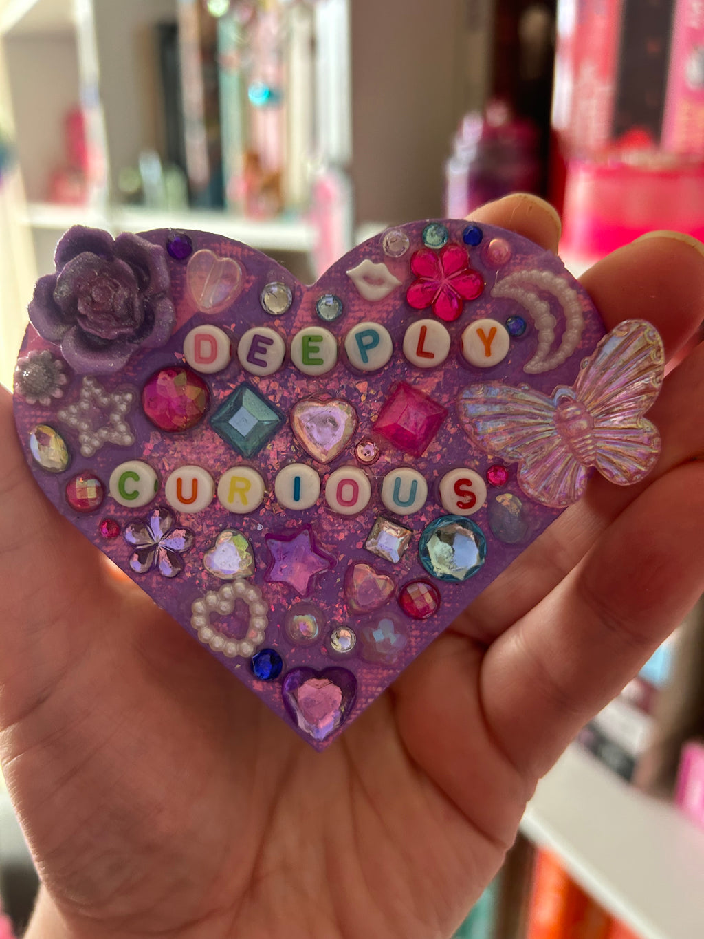 ‘Deeply Curious’ - Bedazzled Heart Shaped Magnet