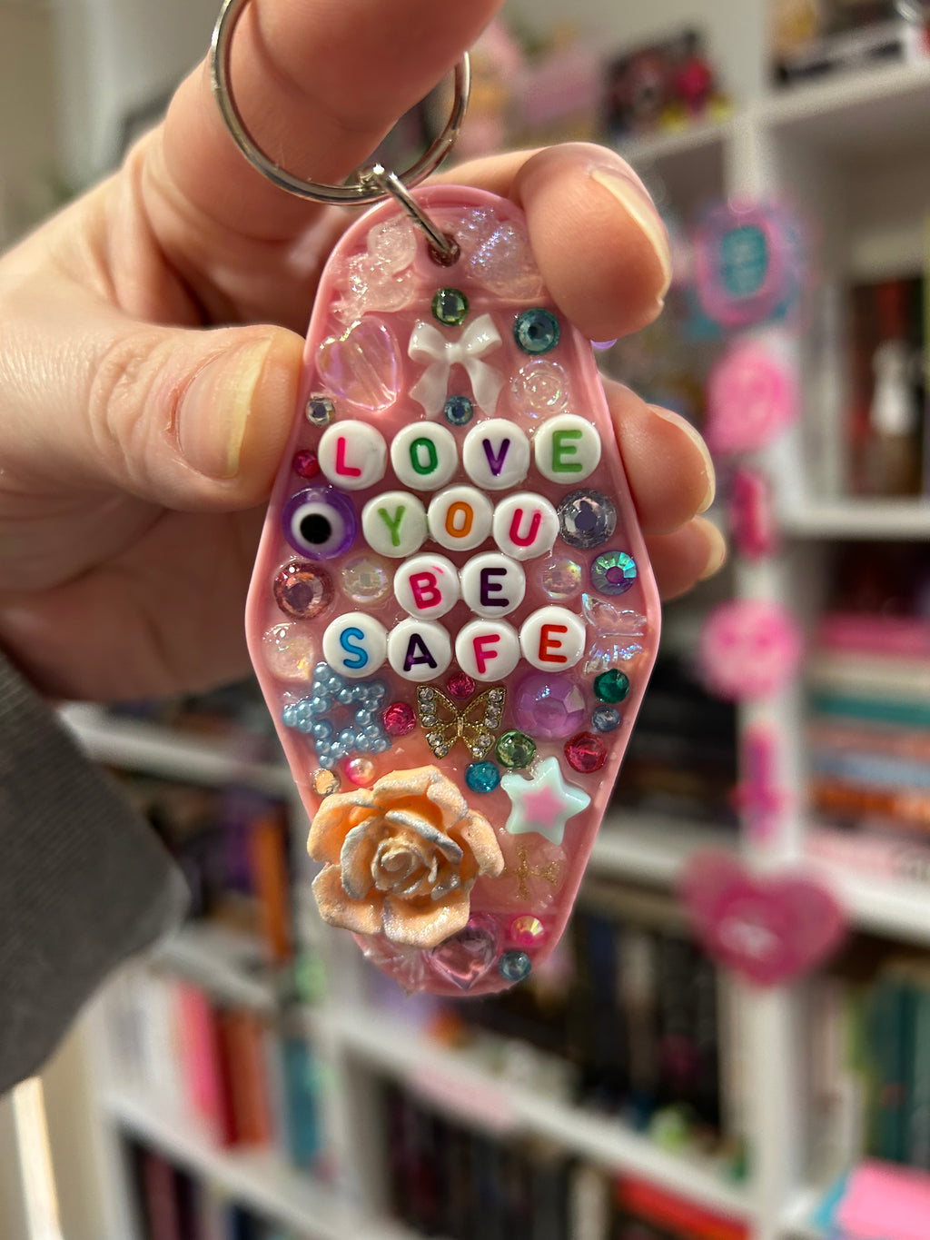 ‘Love You, Be Safe’ - Bedazzled Motel Keyring