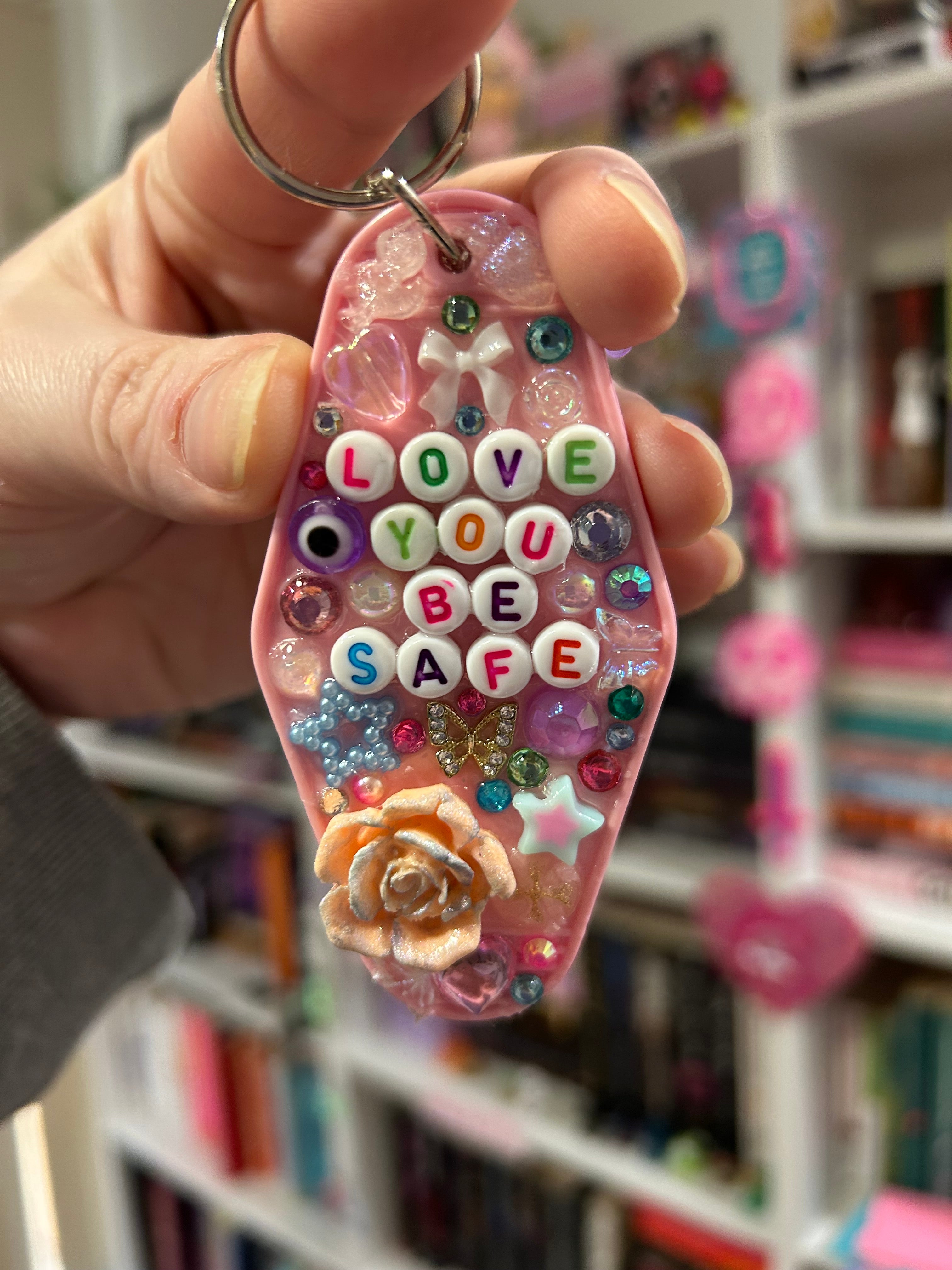 ‘Love You, Be Safe’ - Bedazzled Motel Keyring