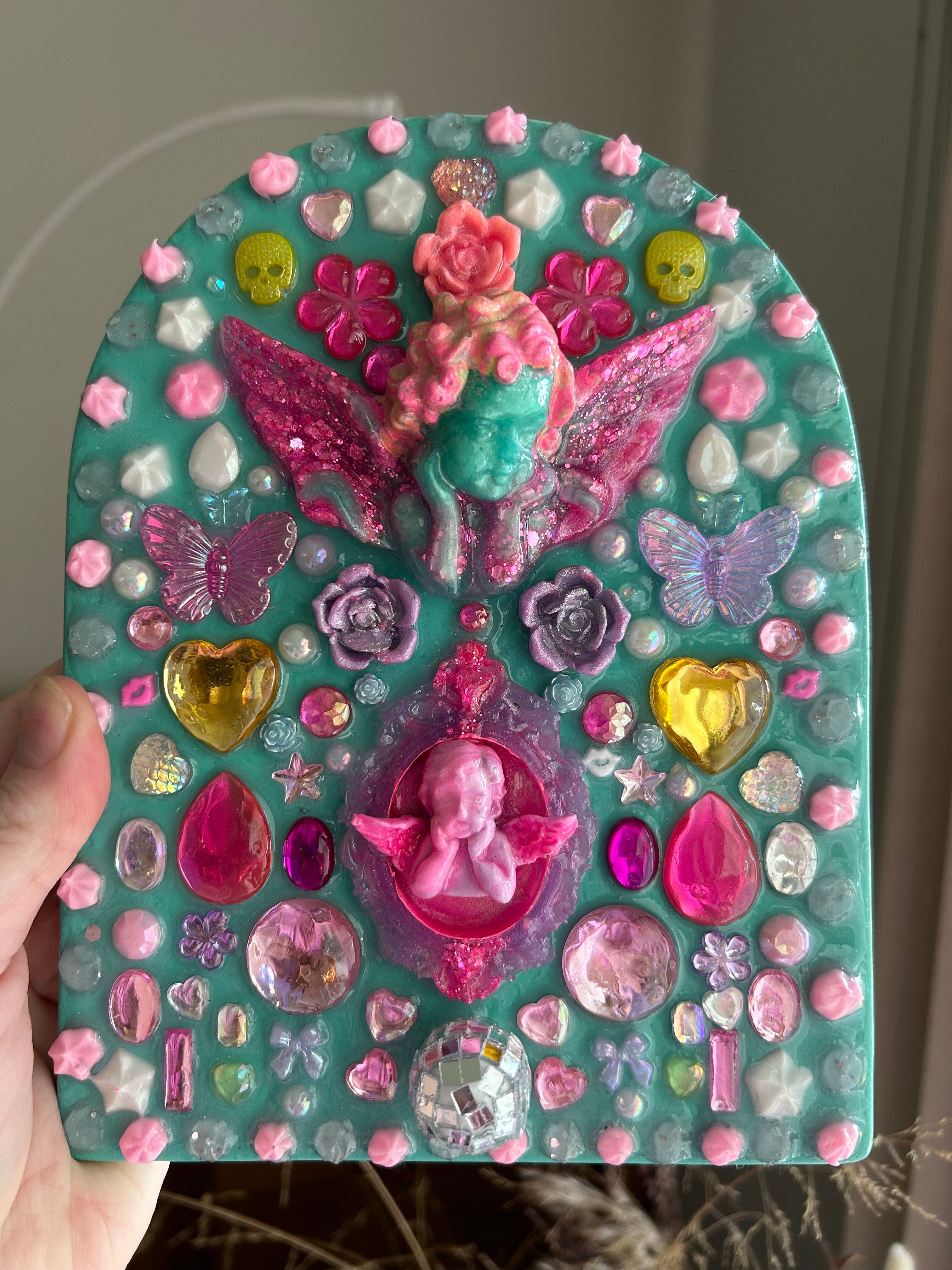 ‘Angelica and Cherry’ - Original Angel Core Y2K inspired Statement Bedazzled Art Piece