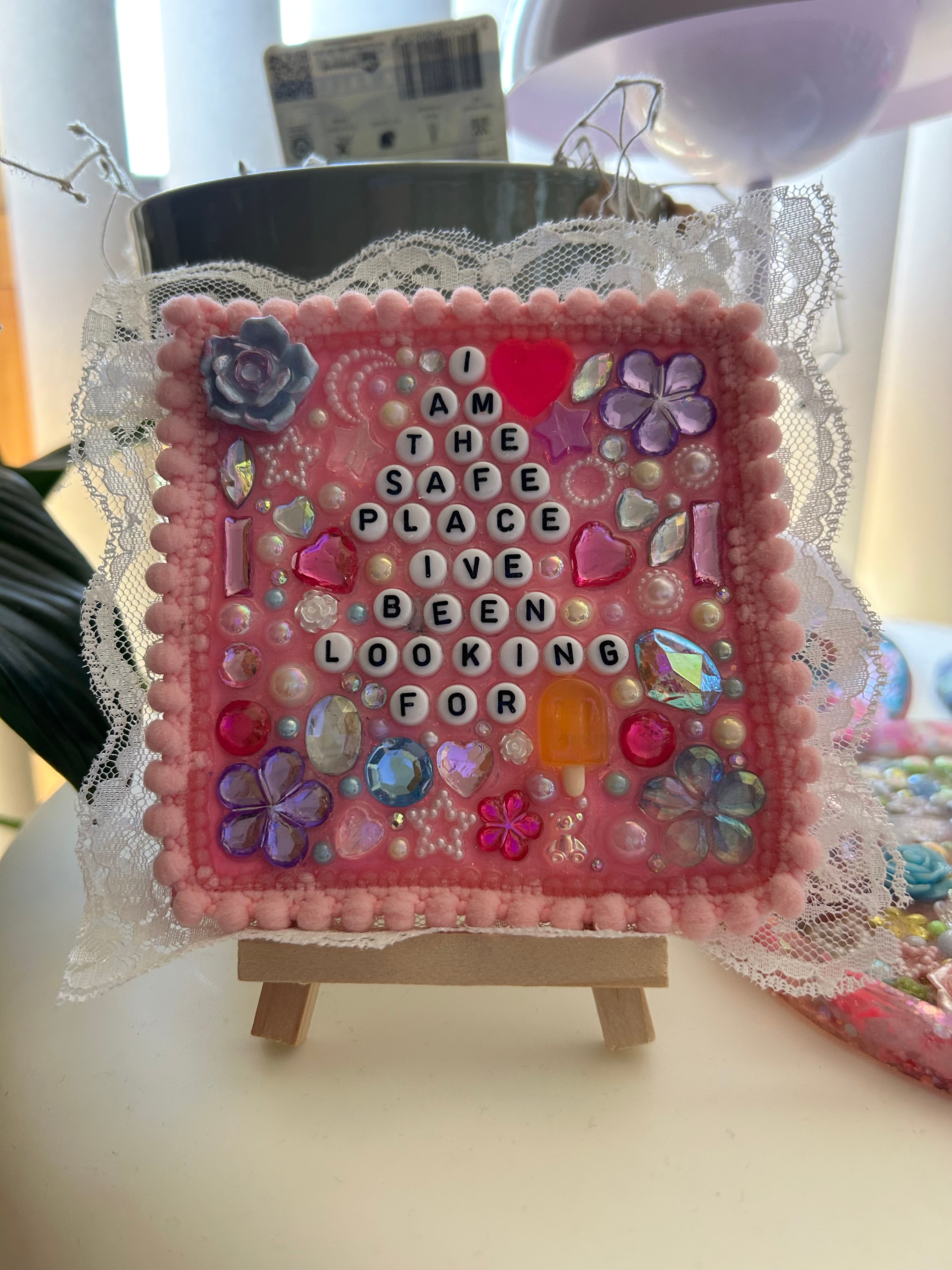 ‘ I Am The Safe Place Ive Been Looking For ’ - Bedazzled Mini Statement Canvas