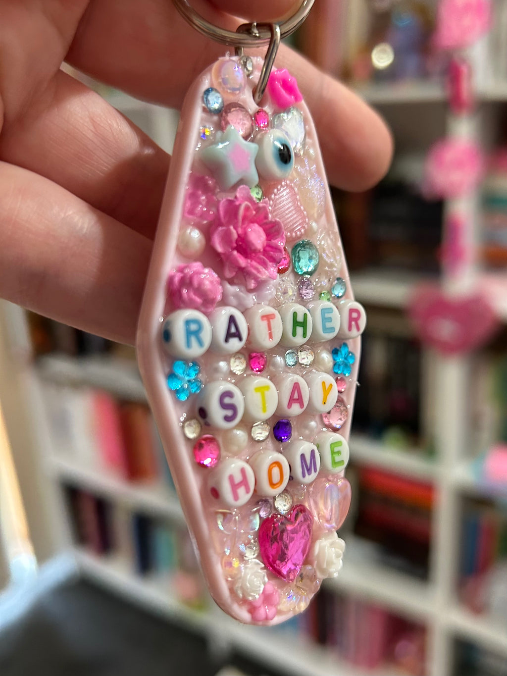 ‘Rather Stay Home’ - Bedazzled Motel Keyring