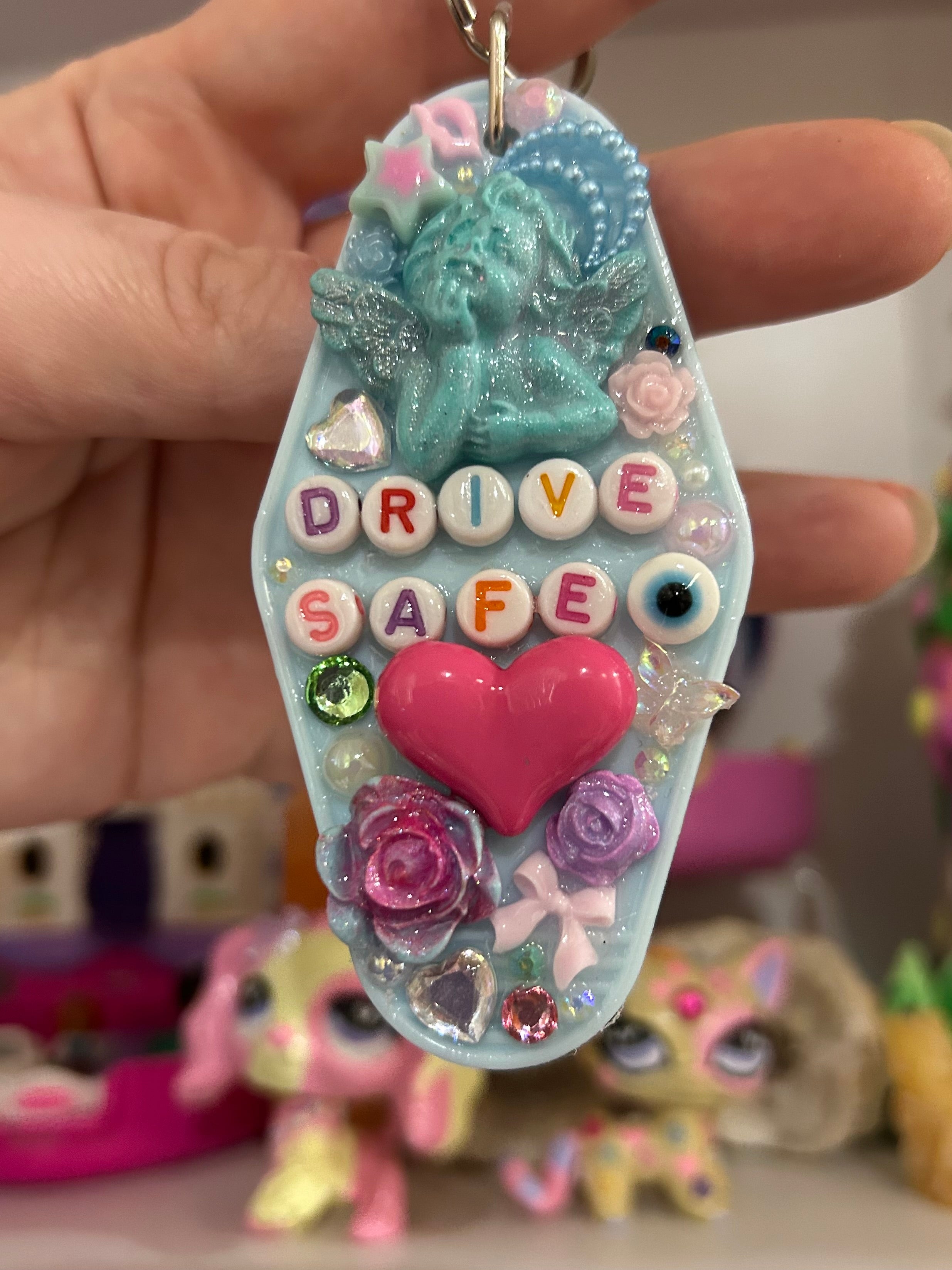 ‘Drive Safe’ - Bedazzled Motel Keyring