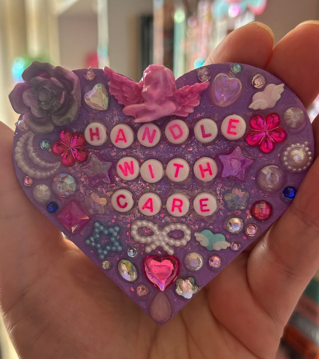 ‘Handle With Care’ - Bedazzled Heart Shaped Magnet