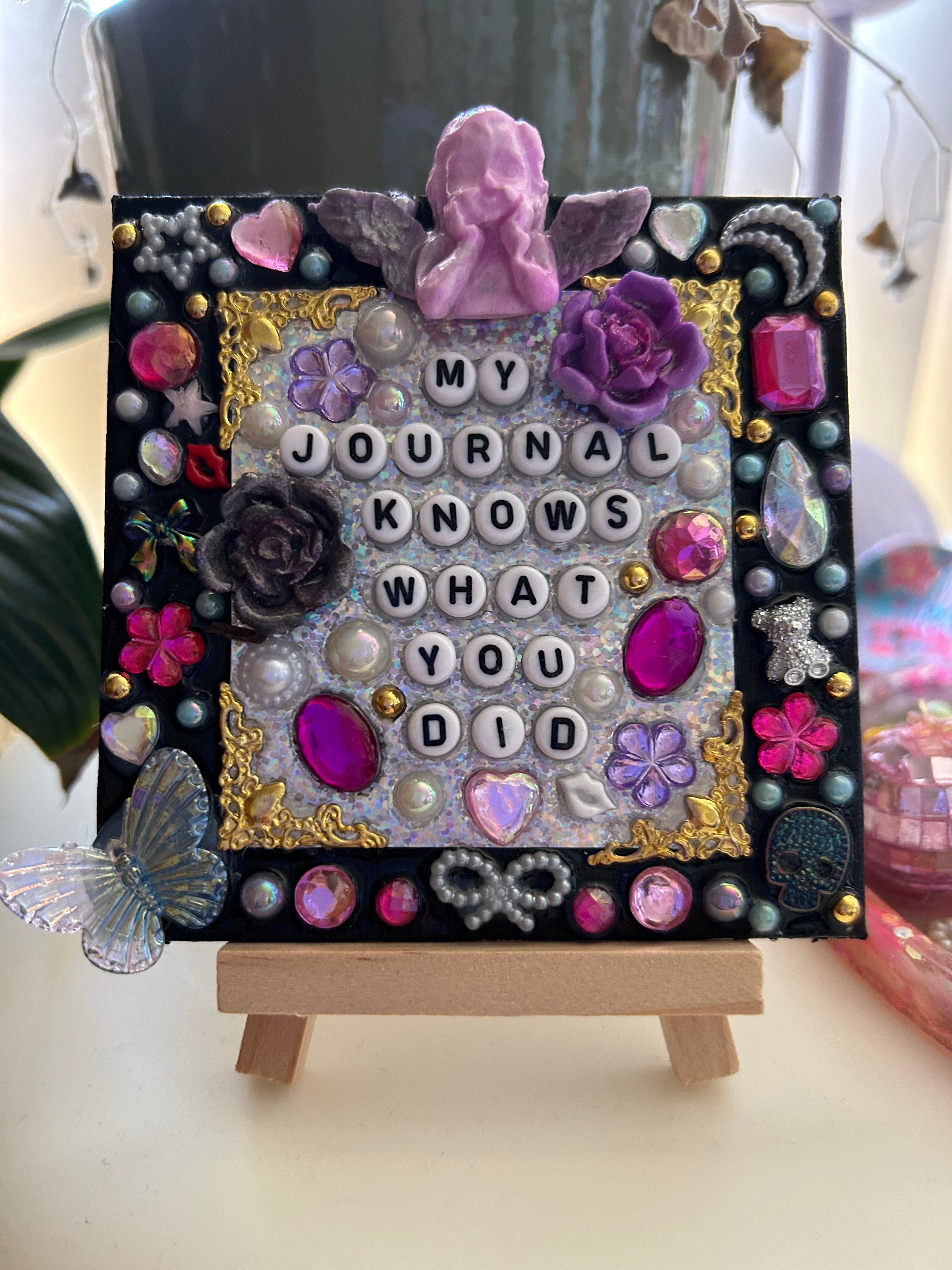 ‘ My Journal Knows What You Did’ - Bedazzled Mini Statement Canvas