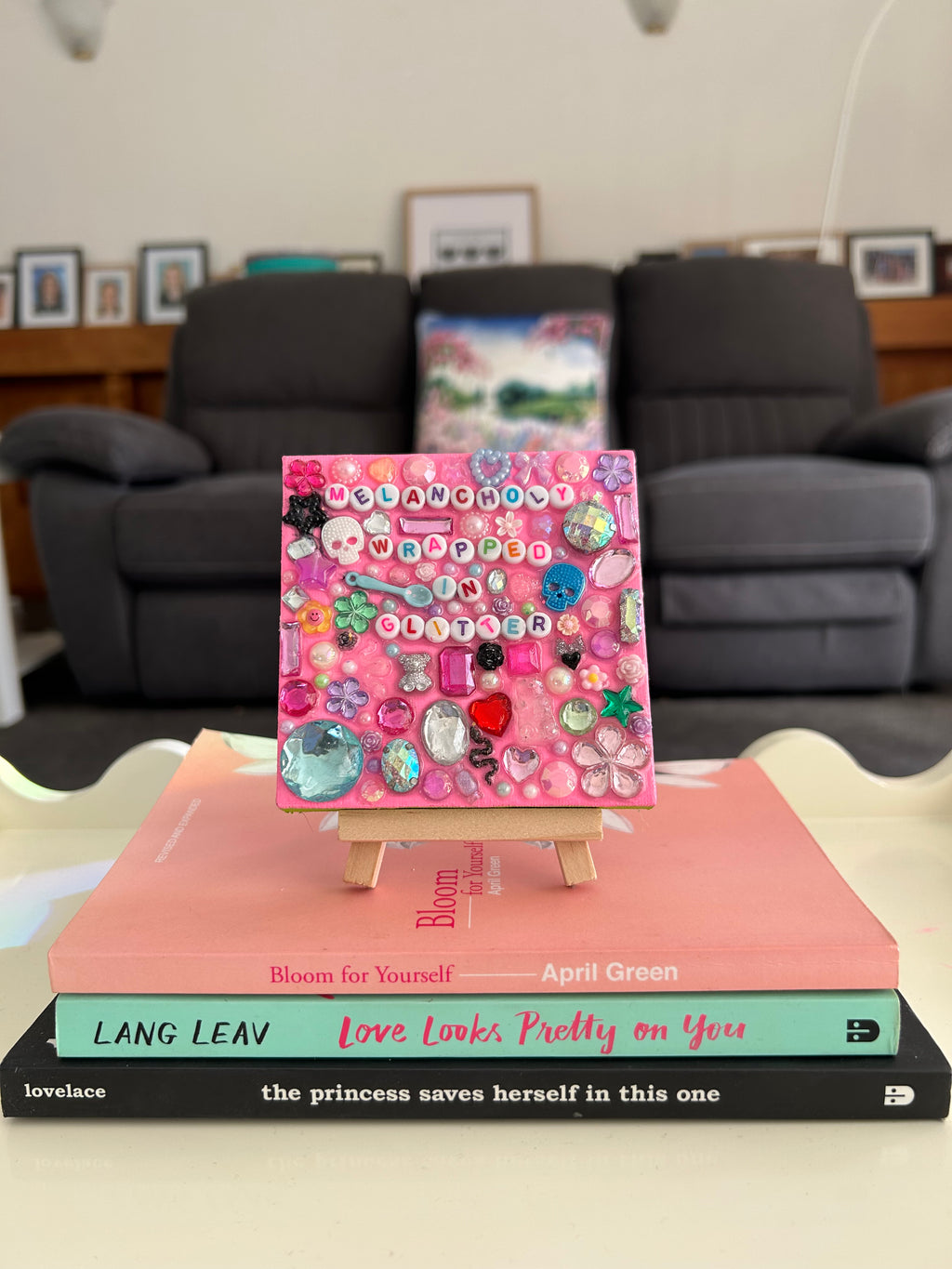 ‘Melancholy Wrapped in Glitter’ - Bedazzled Mini Statement Canvas