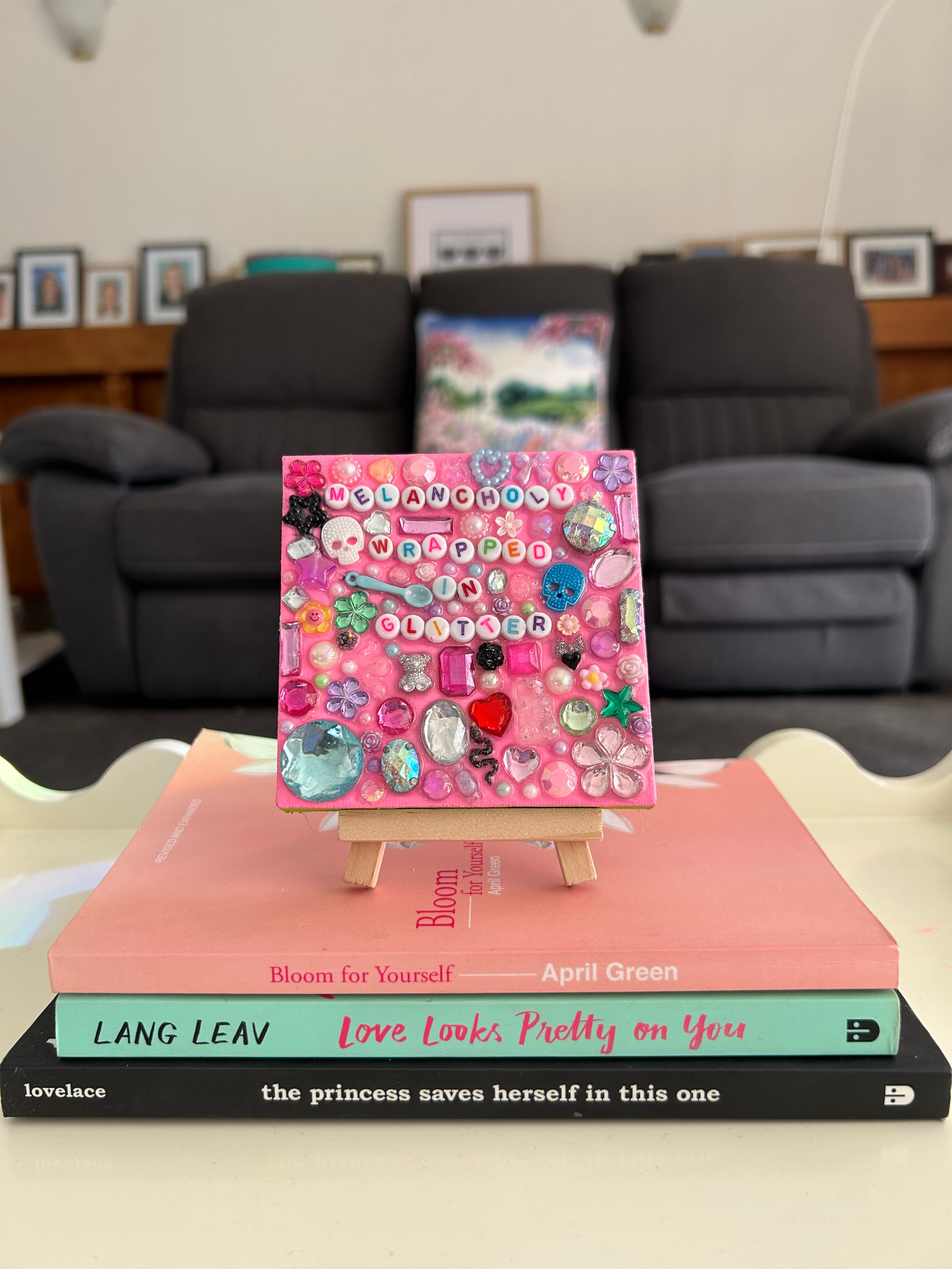 ‘Melancholy Wrapped in Glitter’ - Bedazzled Mini Statement Canvas