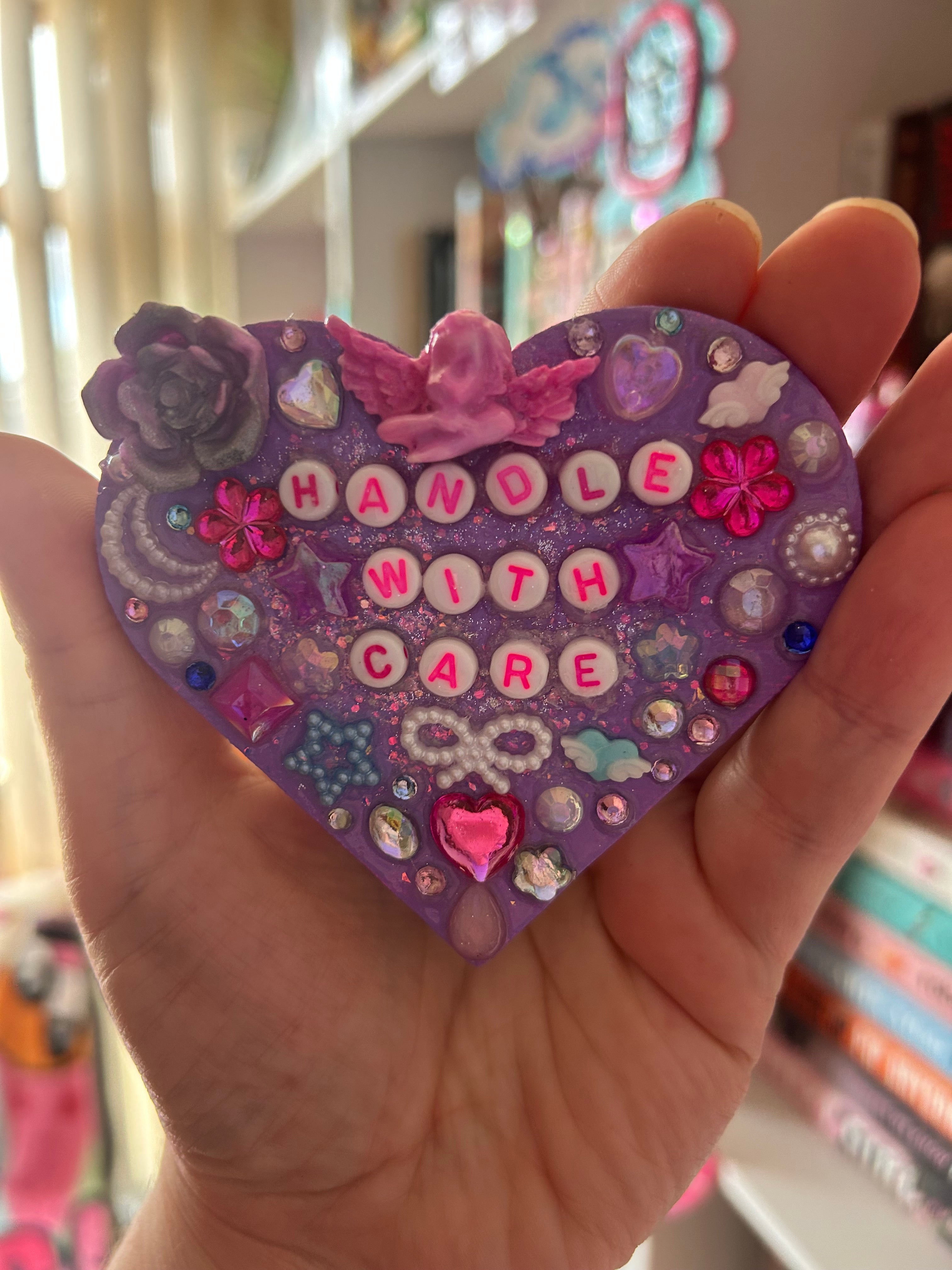 ‘Handle With Care’ - Bedazzled Heart Shaped Magnet