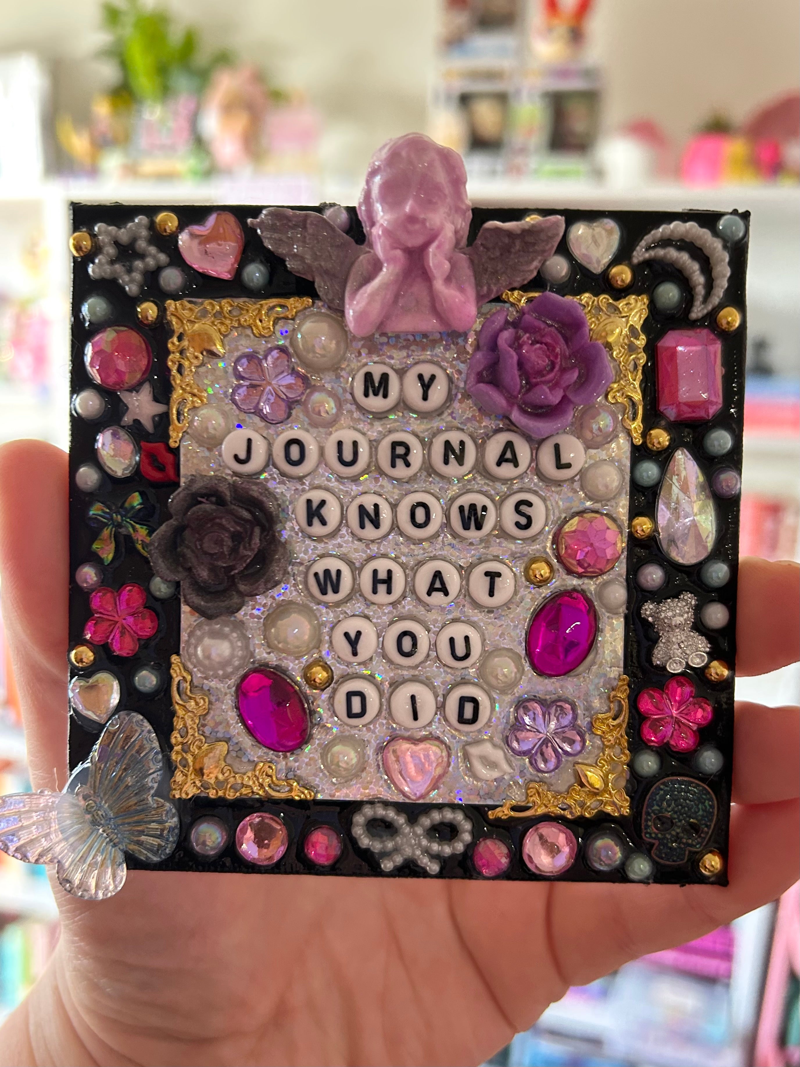 ‘ My Journal Knows What You Did’ - Bedazzled Mini Statement Canvas