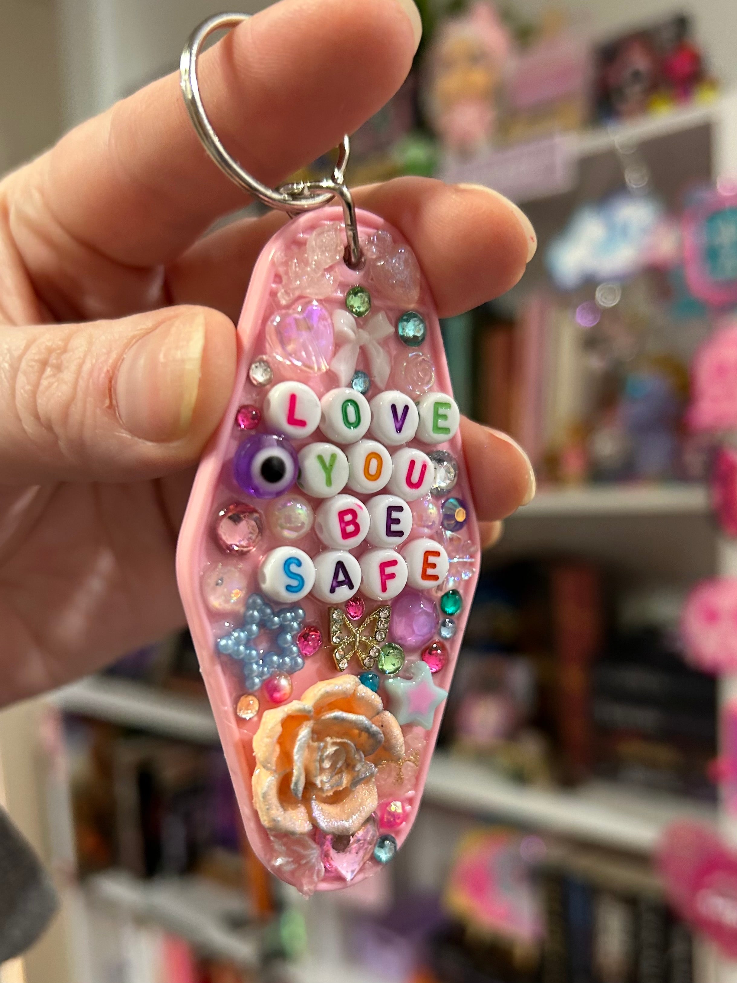 ‘Love You, Be Safe’ - Bedazzled Motel Keyring