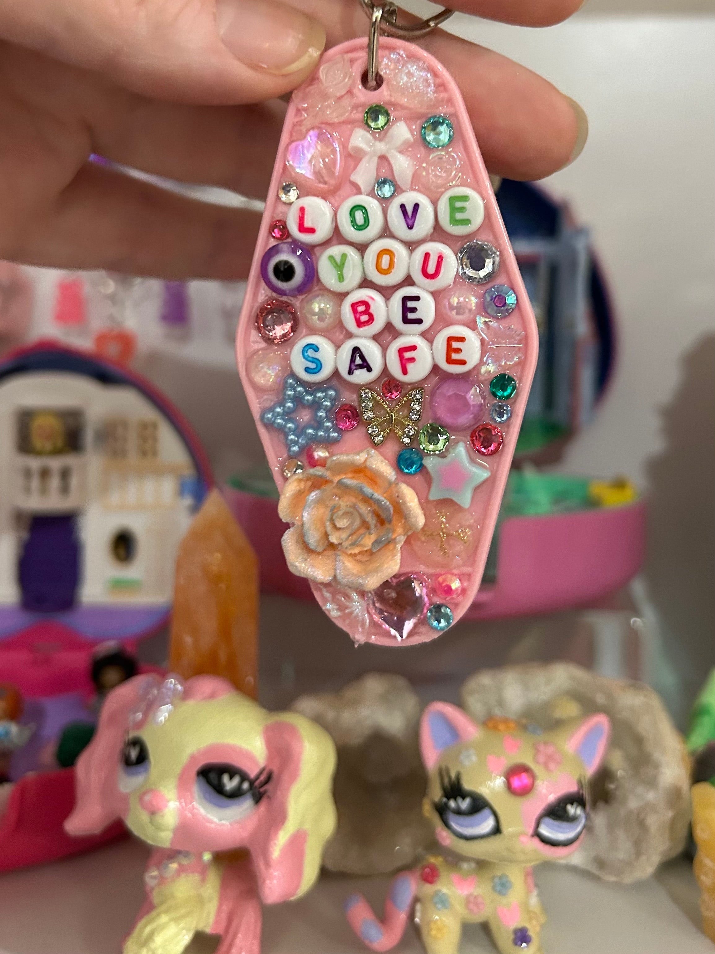 ‘Love You, Be Safe’ - Bedazzled Motel Keyring