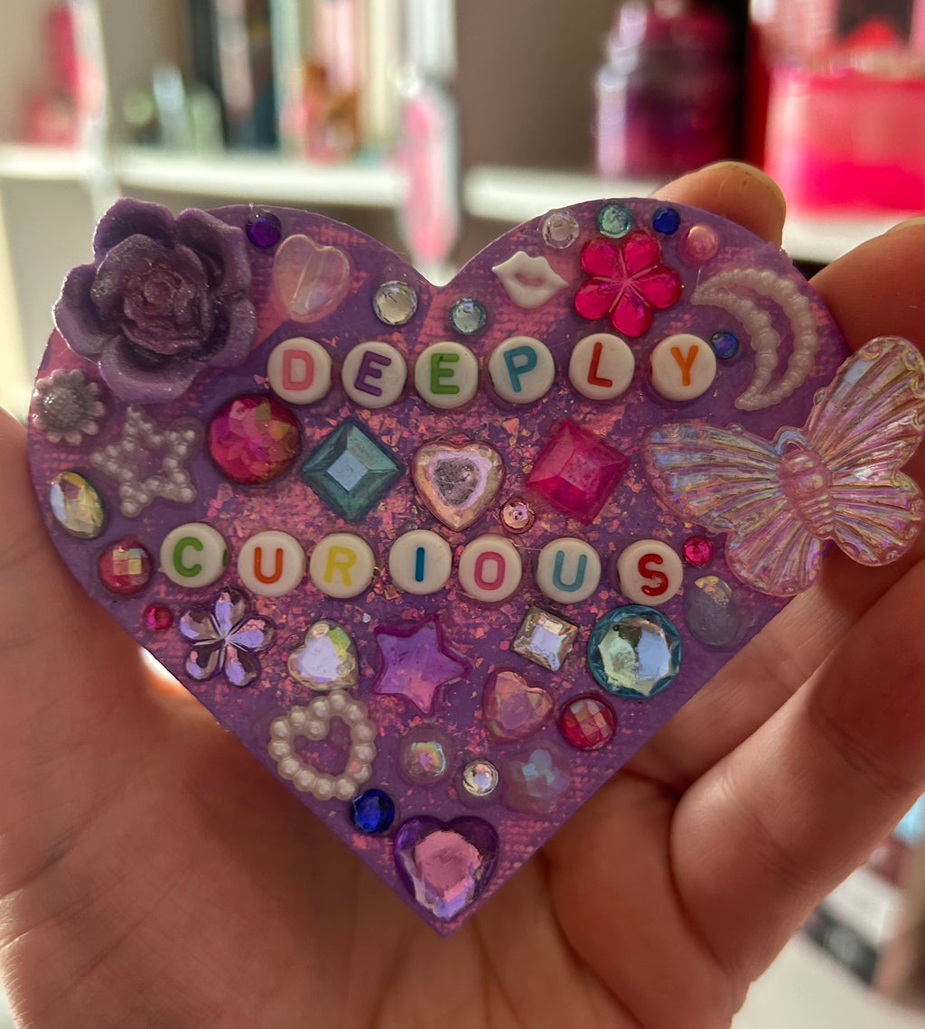 ‘Deeply Curious’ - Bedazzled Heart Shaped Magnet