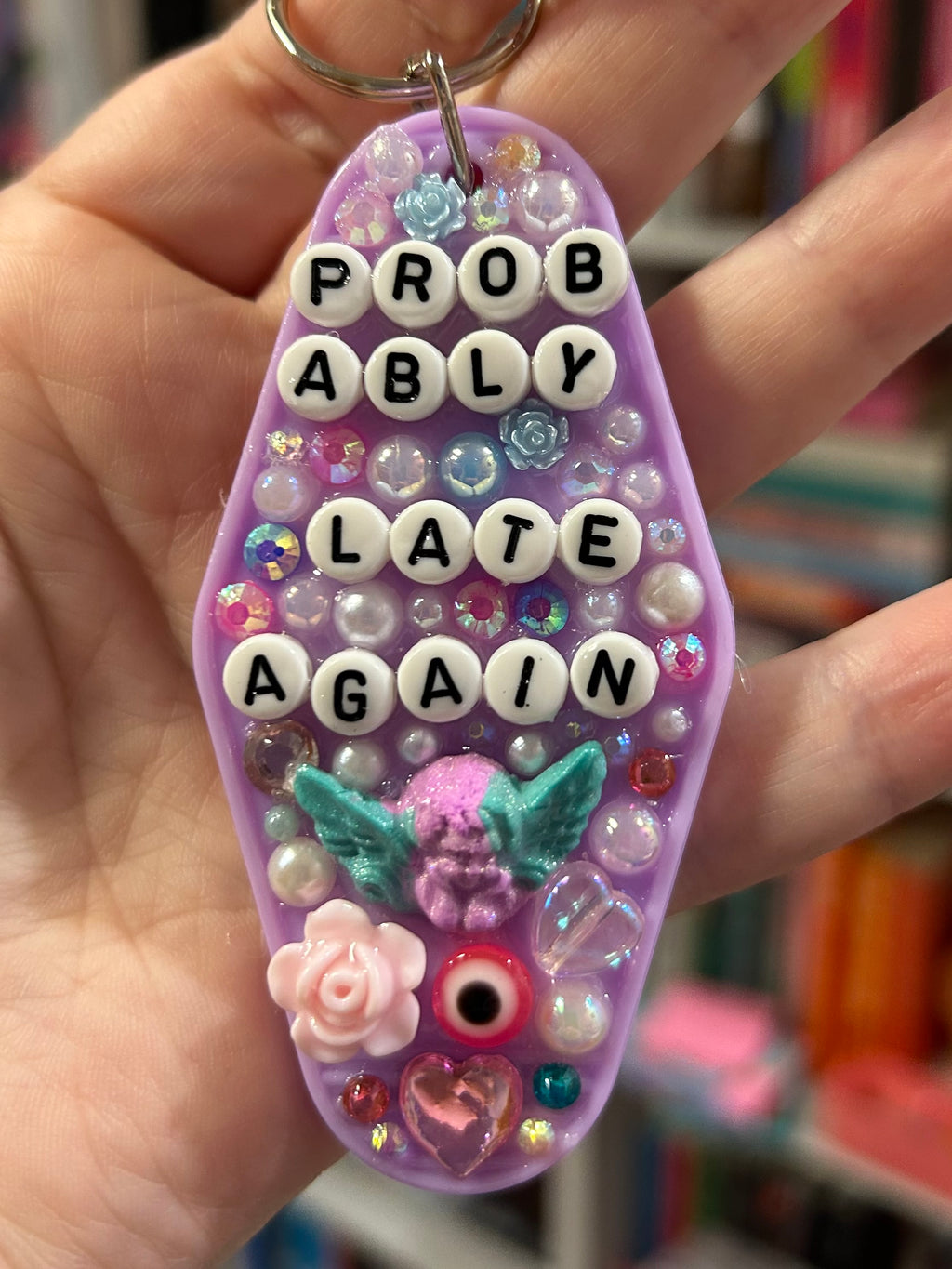 ‘Probably Late Again’ - Bedazzled Motel Keyring