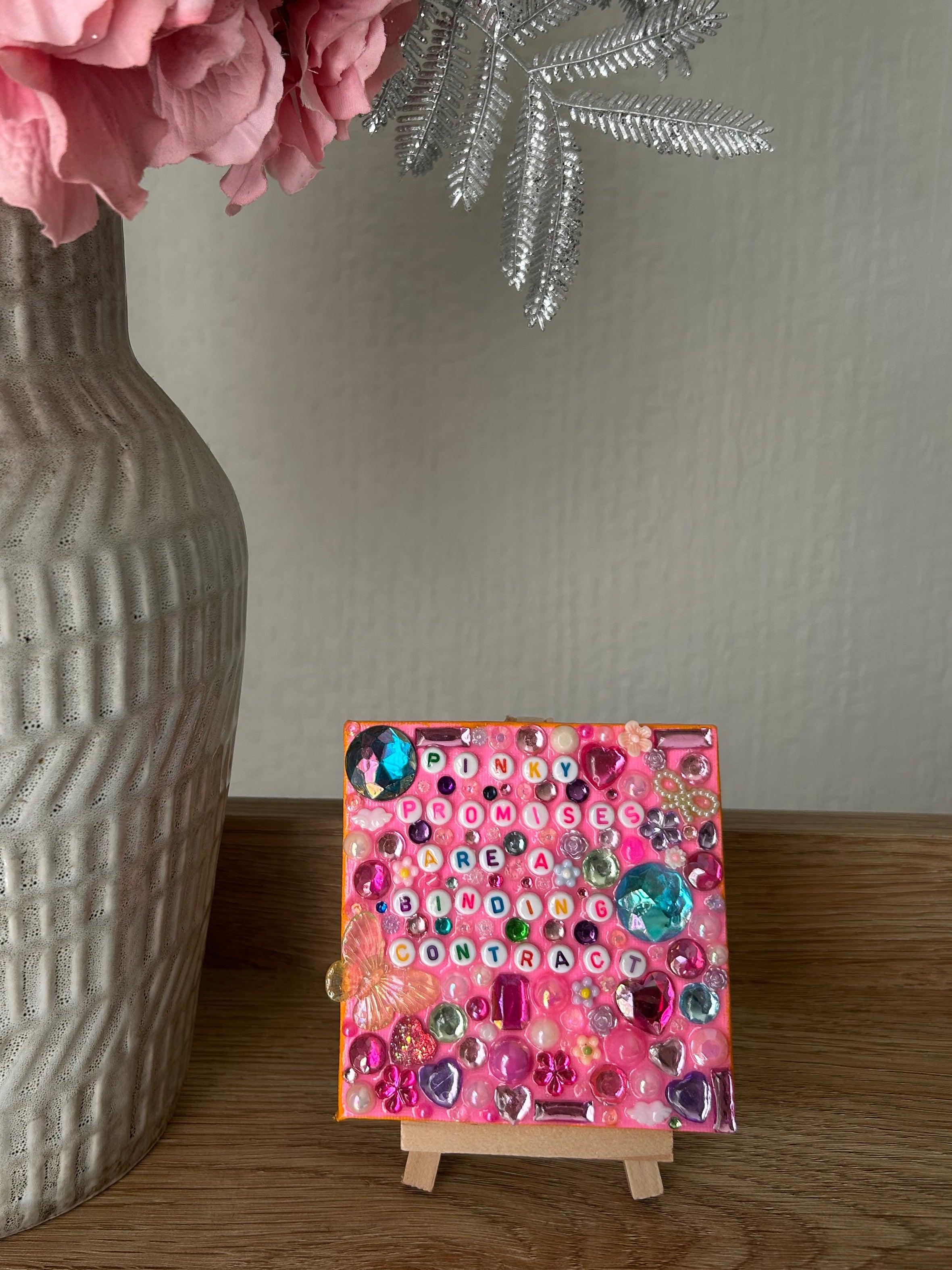 ‘Pinky Promises Are A Binding Contract’ - Bedazzled Mini Statement Canvas
