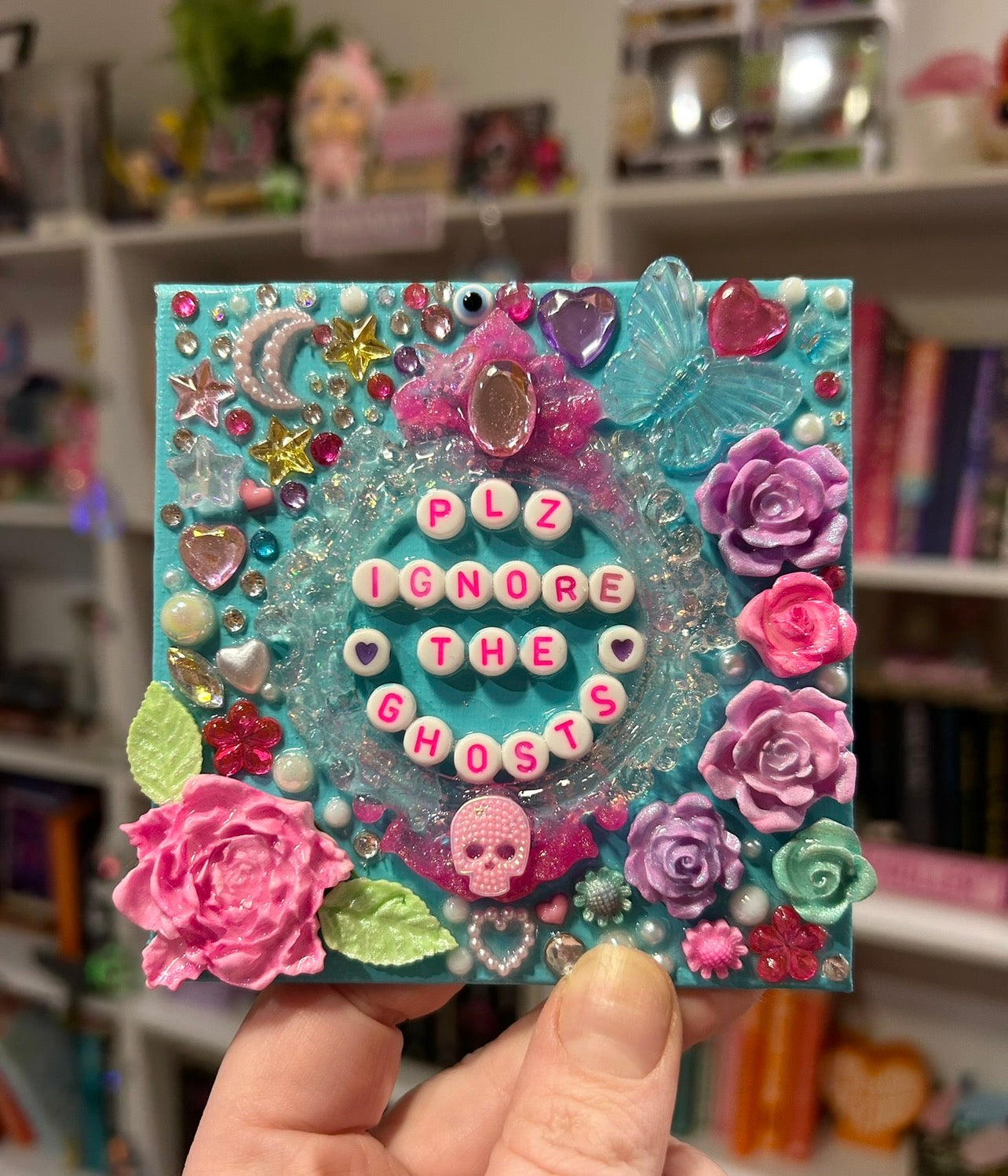 ‘Plz Ignore The Ghosts’ - Bedazzled Mini Statement Canvas