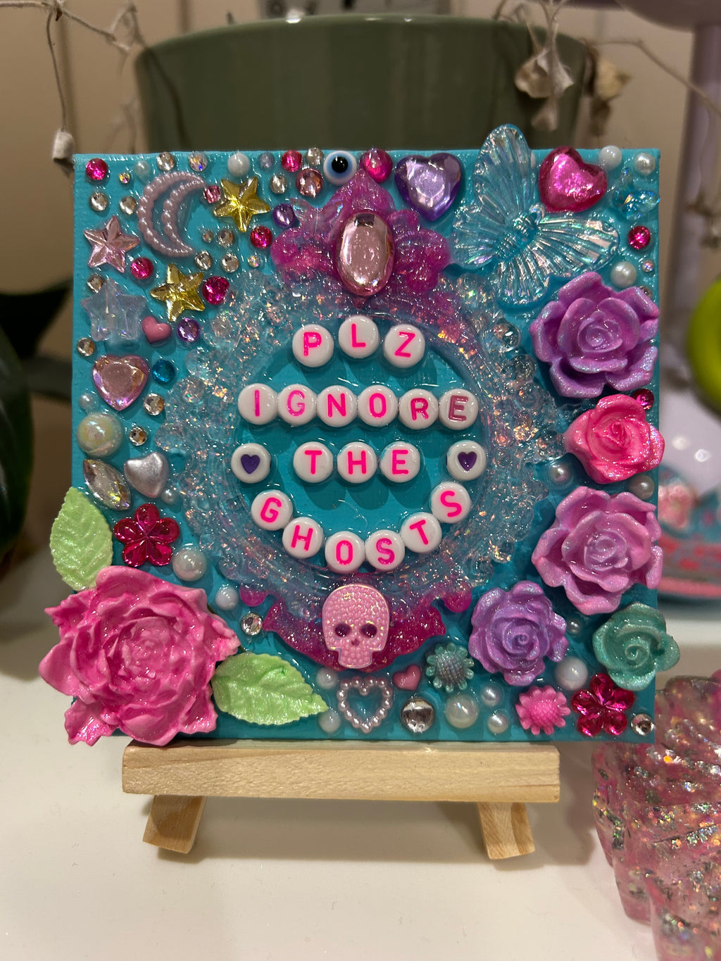 ‘Plz Ignore The Ghosts’ - Bedazzled Mini Statement Canvas