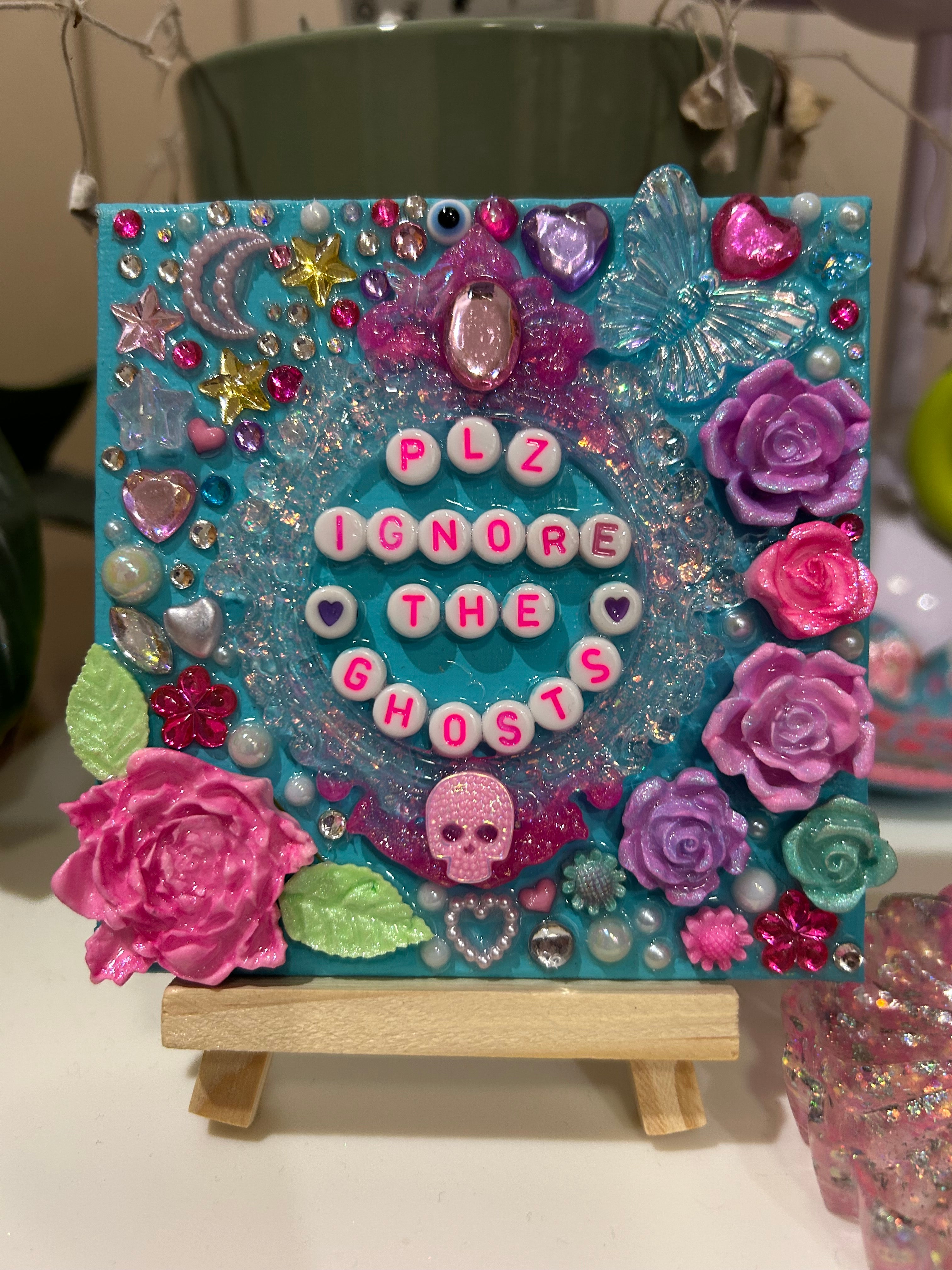 ‘Plz Ignore The Ghosts’ - Bedazzled Mini Statement Canvas