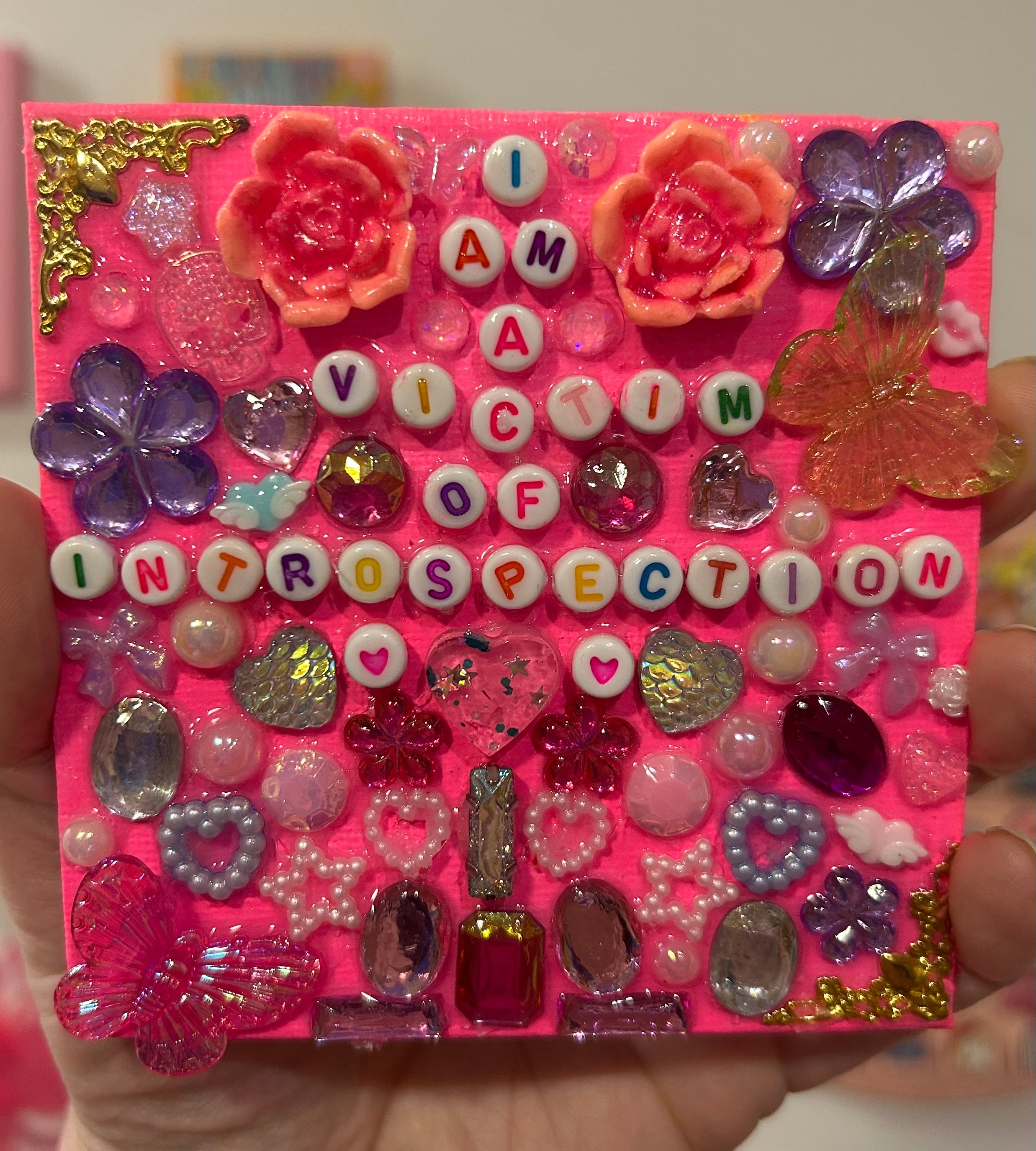 “I am a victim of introspection” - Bedazzled Mini Statement Canvas