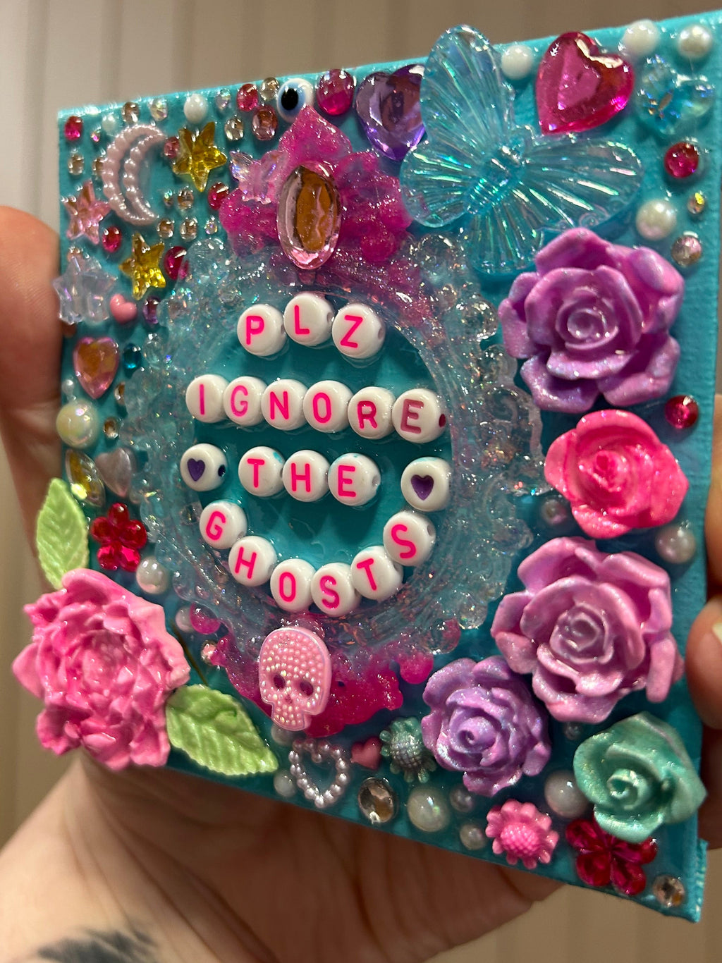 ‘Plz Ignore The Ghosts’ - Bedazzled Mini Statement Canvas