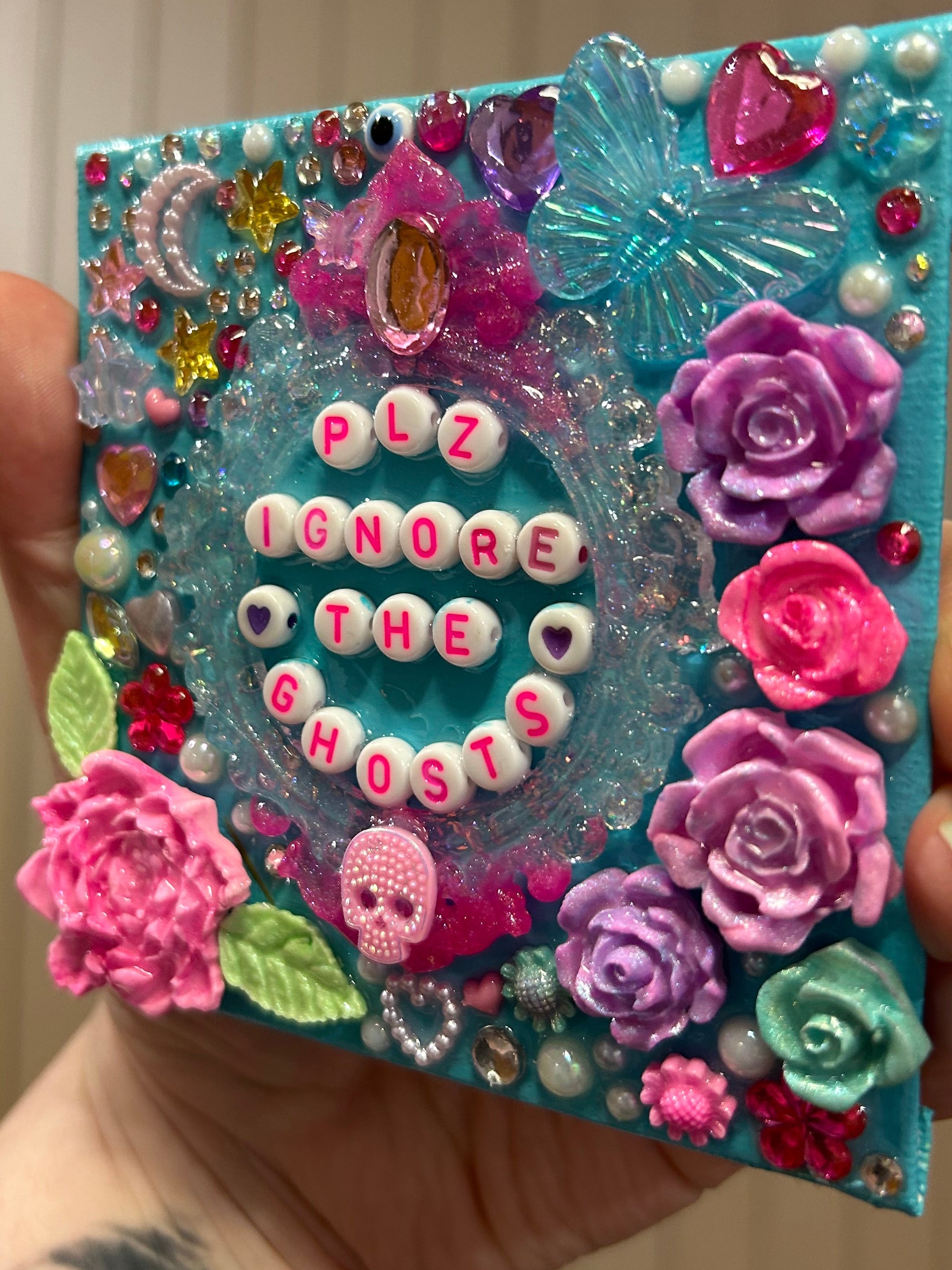 ‘Plz Ignore The Ghosts’ - Bedazzled Mini Statement Canvas