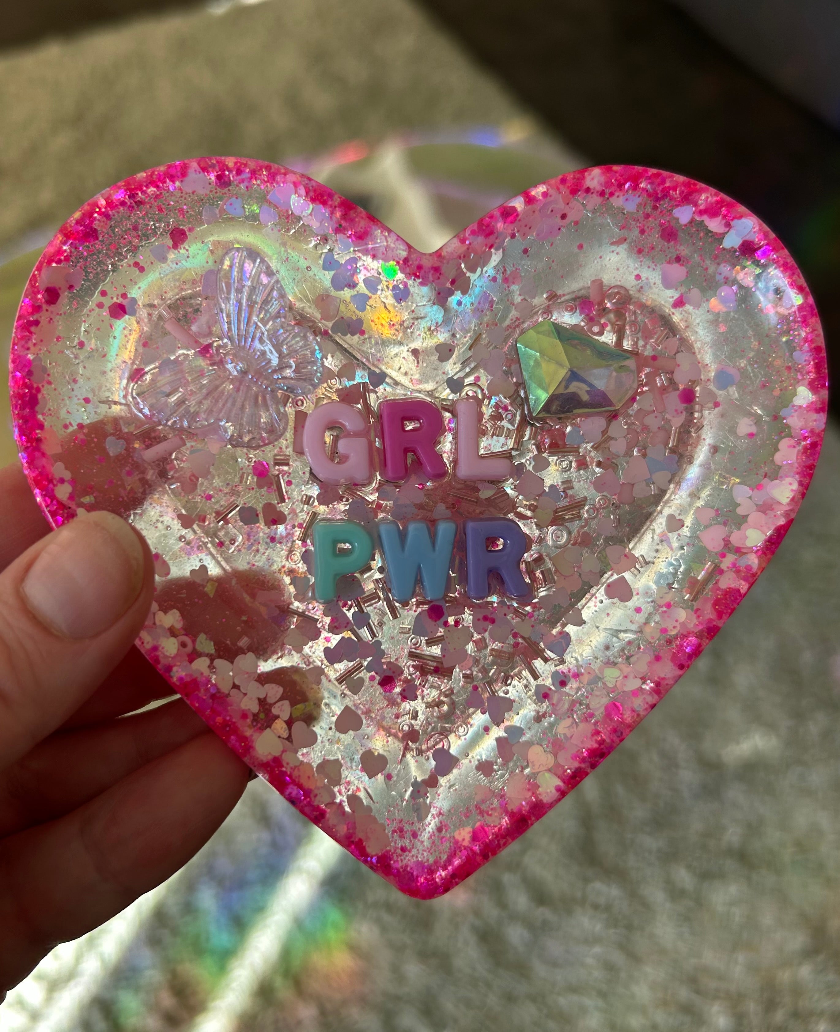 ‘GRL PWR’ - Heart Shaped Bedazzled Trinket Dish