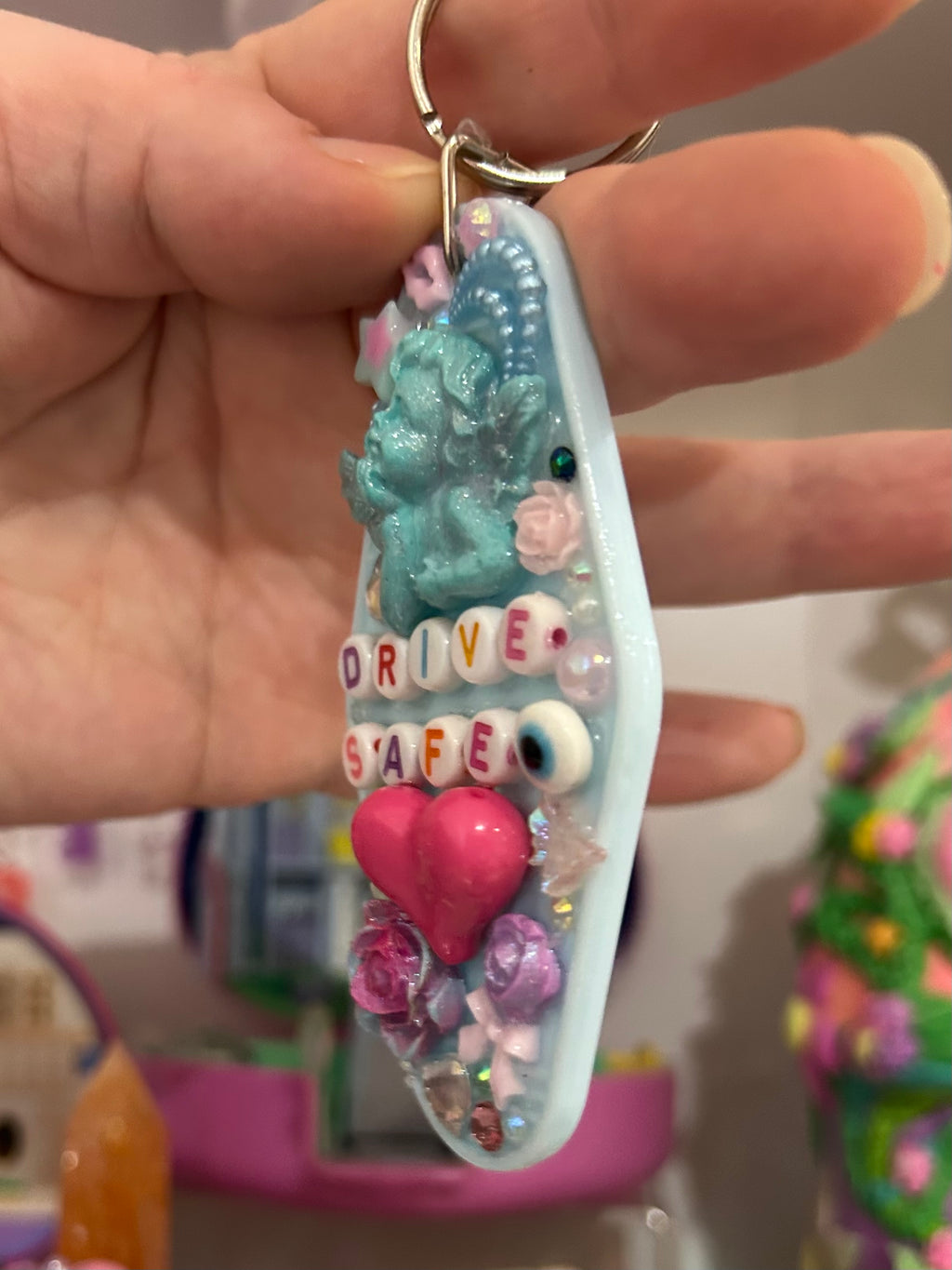 ‘Drive Safe’ - Bedazzled Motel Keyring